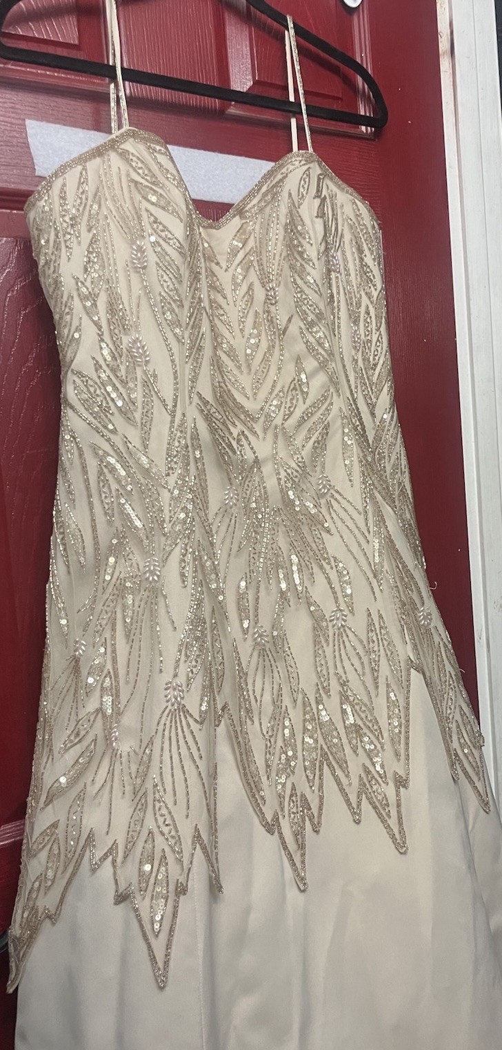 Cassandra Stone dress For Wedding Prom. SIZE 12 Women’s. SAND with Beads