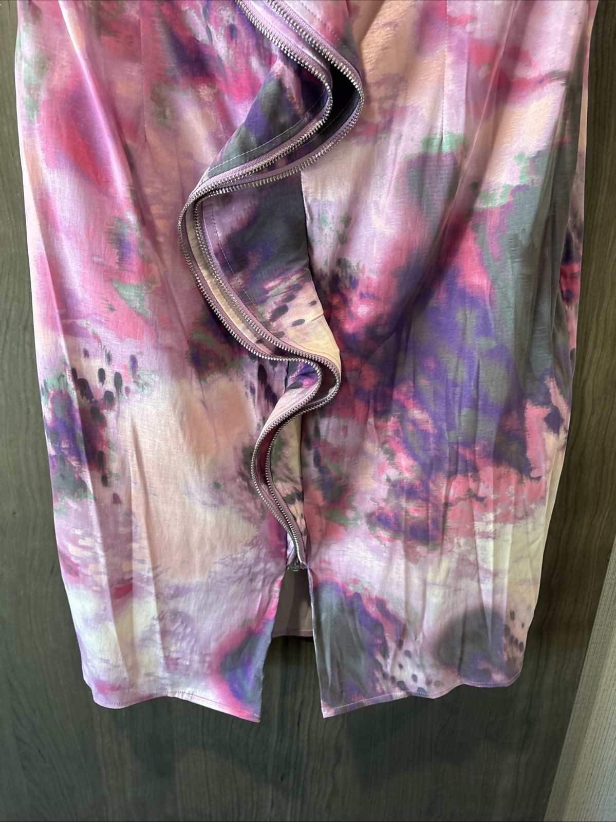 Samuel Dong ZIPPER Ruffle Dress Size Small Pink Floral Watercolor