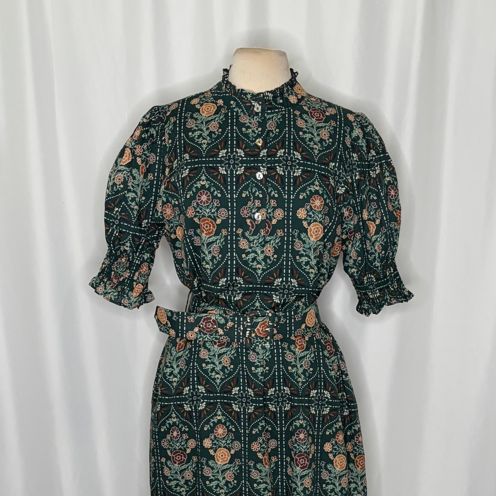NWT!! J. MARIE Hazel Printed Short Sleeve Button Front Midi Ruffle Dress X-Large