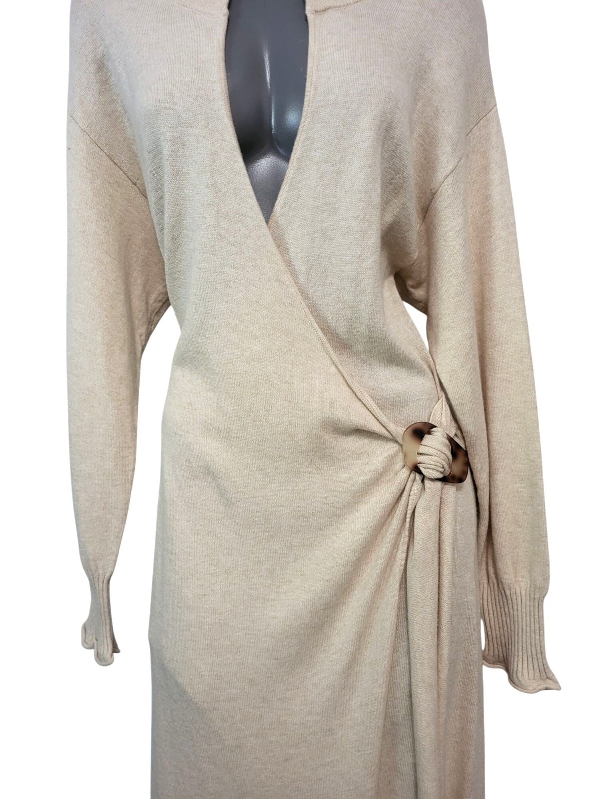 Jonathan Simkhai Evalynn Dress Wool Cashmere Blend Sz Small Beige Wrap Midi NWT