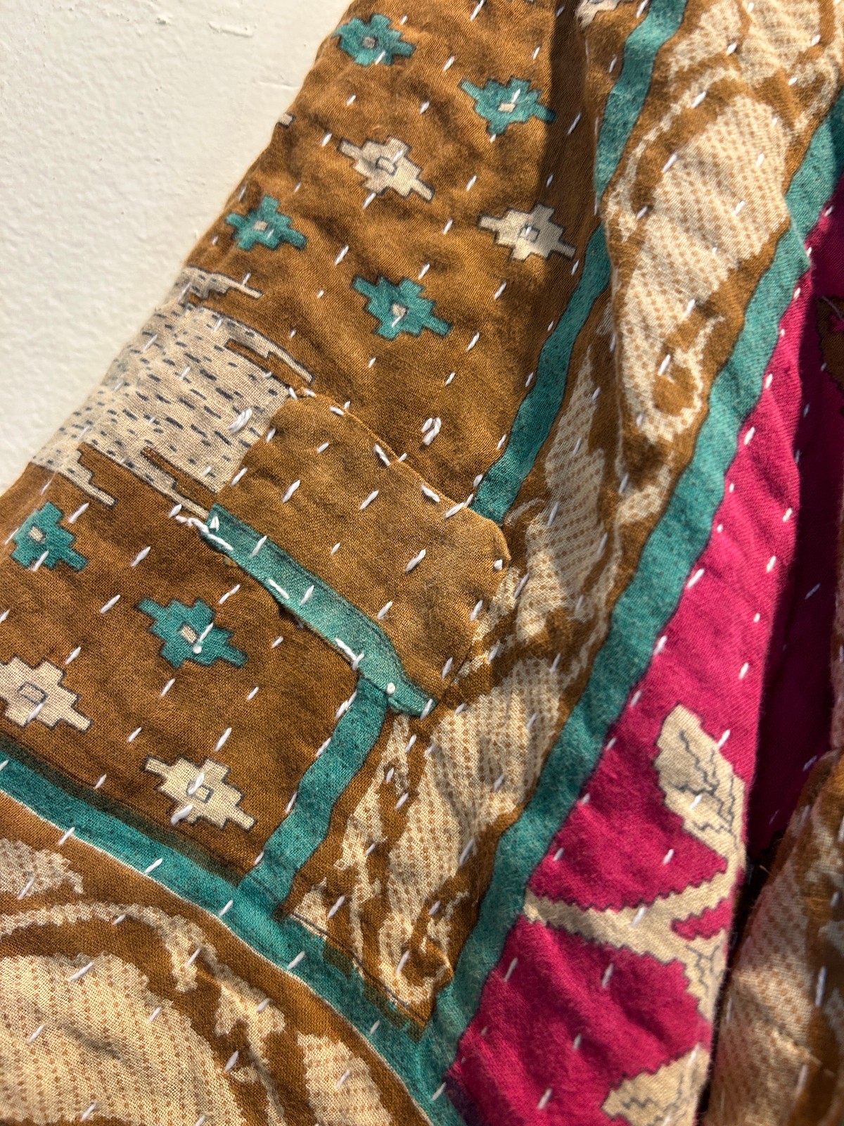 Nw FUNKY STUFF hippy boho vintage cotton pocket kantha maxi reversible DRESS 1X