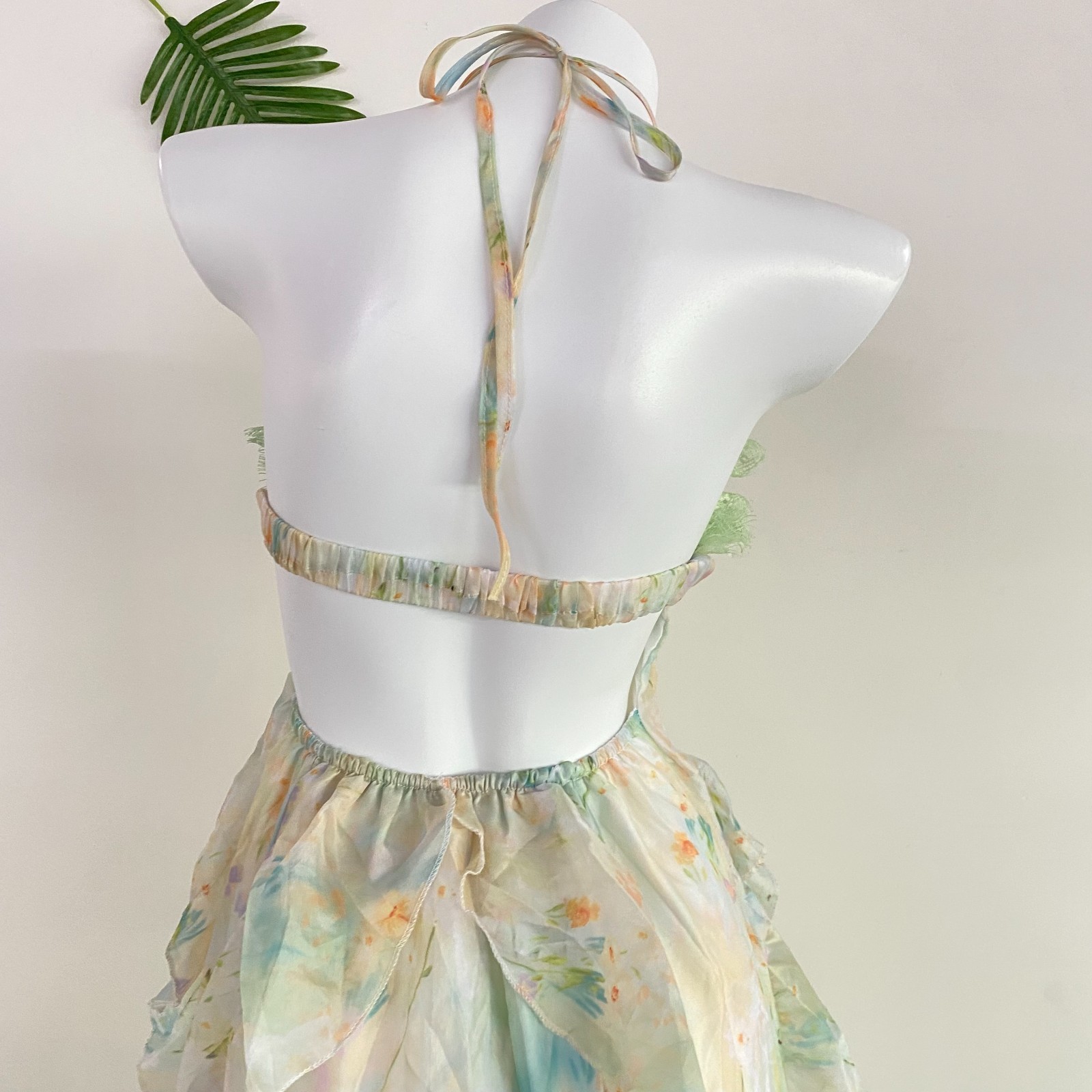 Pastel Watercolor Floral Ruffled Halter Midi Dress