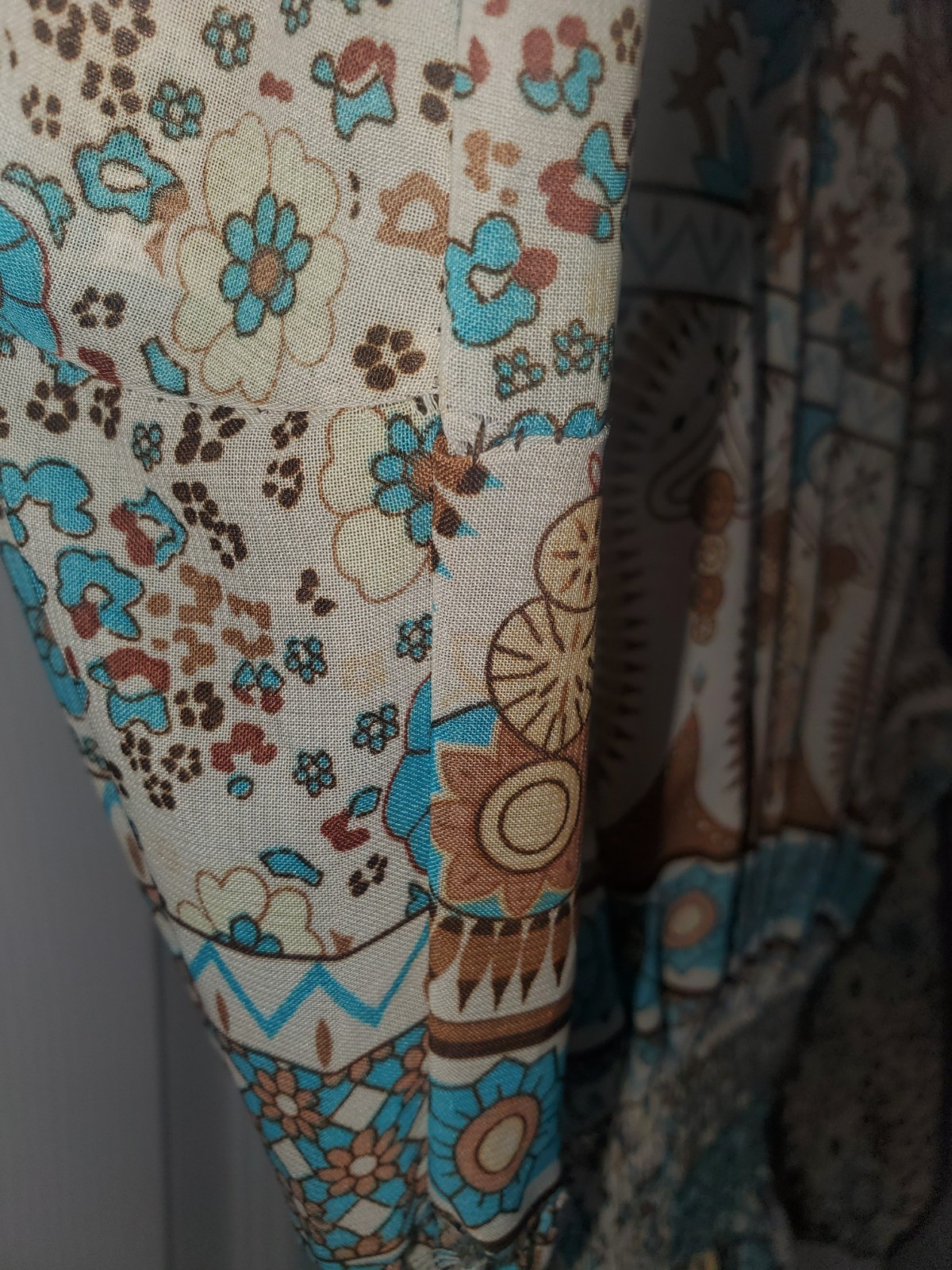 Boho Resort Maxi Dress Fiji XL Smocked Waist Tassel Tie Patchwork Print