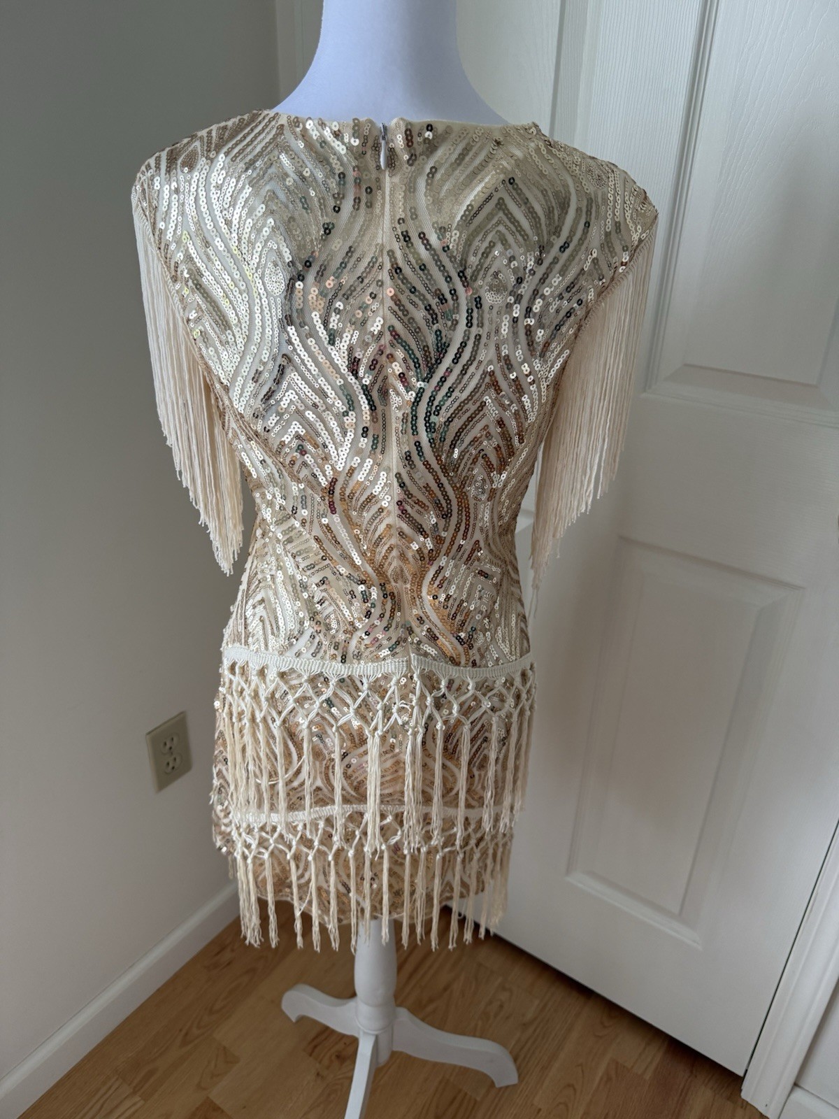 BABEYOND Gold Sequin Fringe Dress Western Boho Festival Gatsby NWT Small