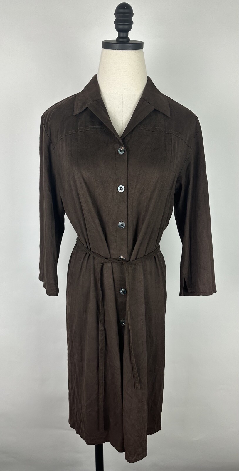 Vintage 90s Shirt Dress Womens Medium Faux Suede Dark Brown Chocolate Western