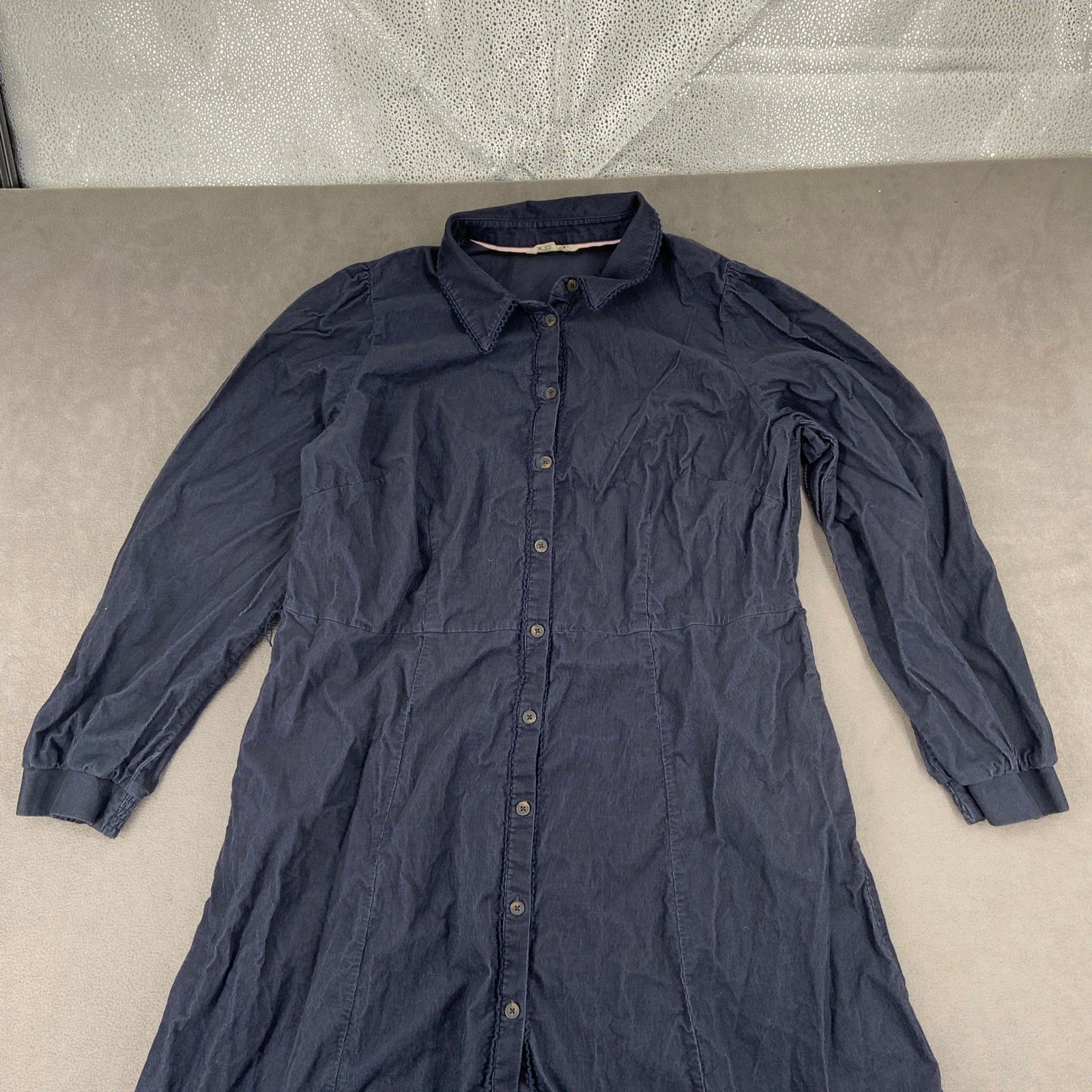 Boden Navy Blue Corduroy Maxi Shirt Dress Long Sleeve Cotton Pockets US 20-22 L