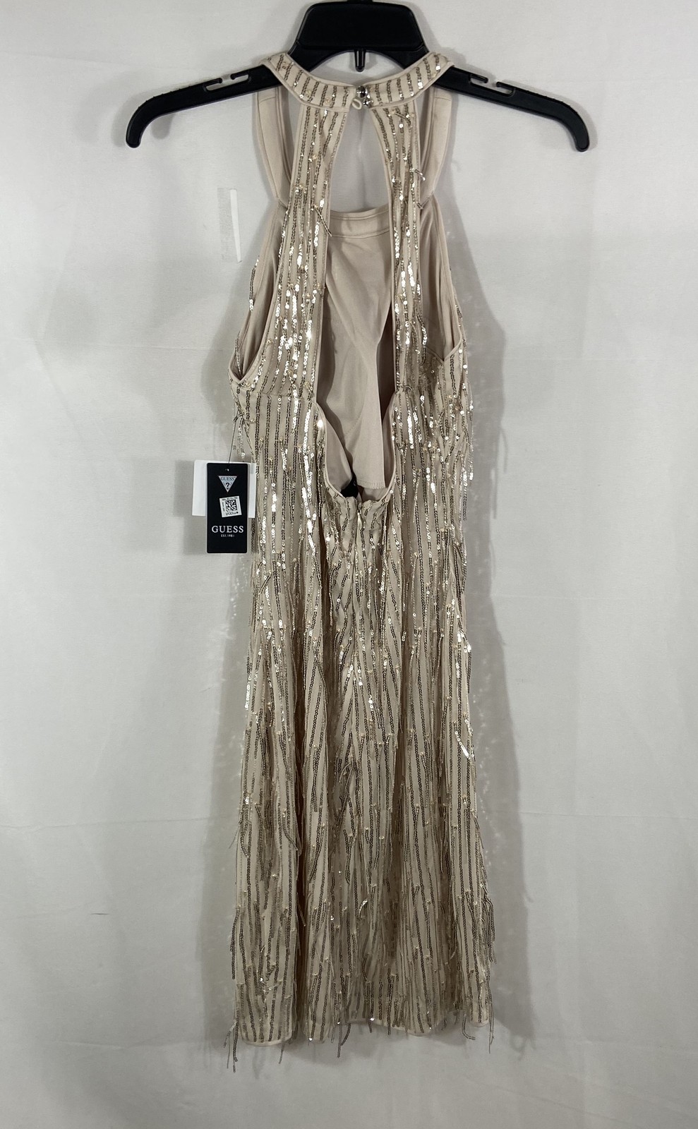 Guess Women’s Beige Sequin Fringe Halter Neck Cocktail Party Mini Dress NWT Sz 2