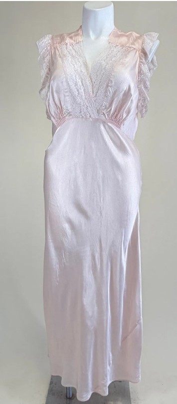 Vintage 1940s Betty Lou Lingerie Blush Pink Rayon Silk Satin Bias Cut Nightgown