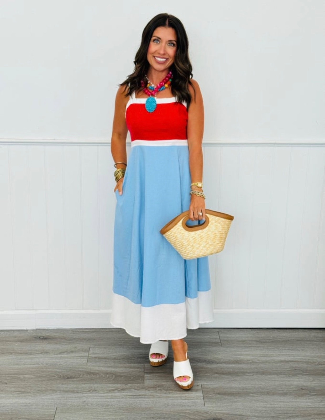 red white and blue colorblock dress size large