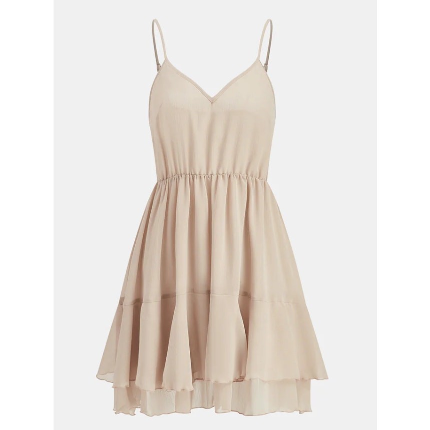 Commense Blush Semi-Sheer Chiffon Ruffle Mini Dress Cape Sleeve Overlay – Size L