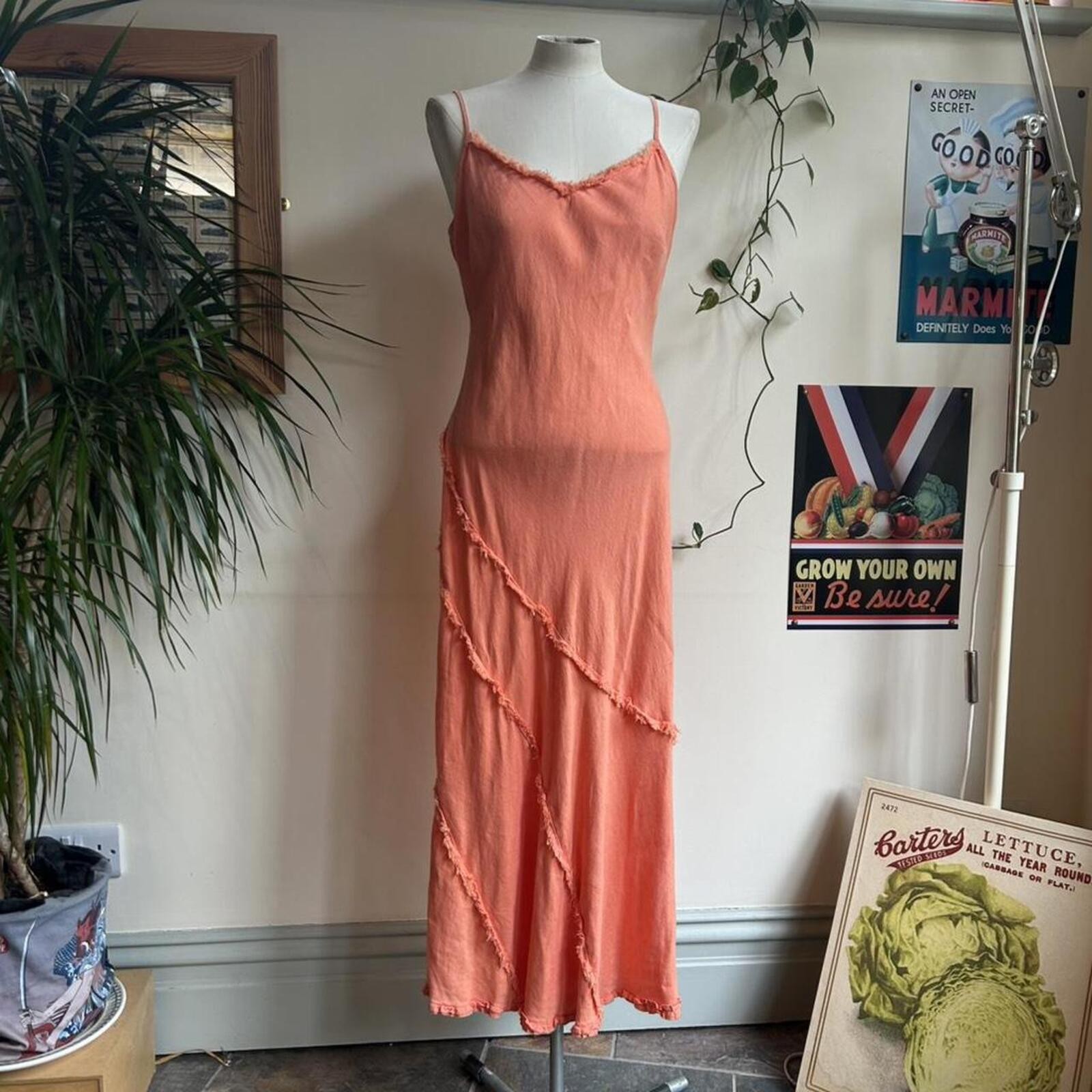 Per Una Vintage coral Y2K strappy linen maxi dress