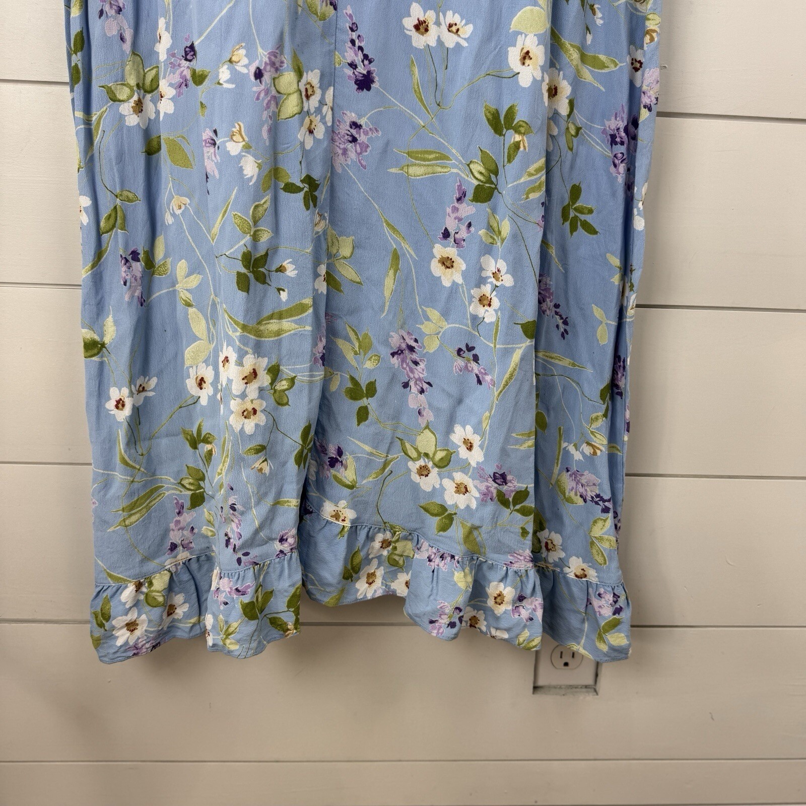 VTG! Jenny Helene Blue Floral Summer Long Dress 2X 100% Rayon USA Cottagecore