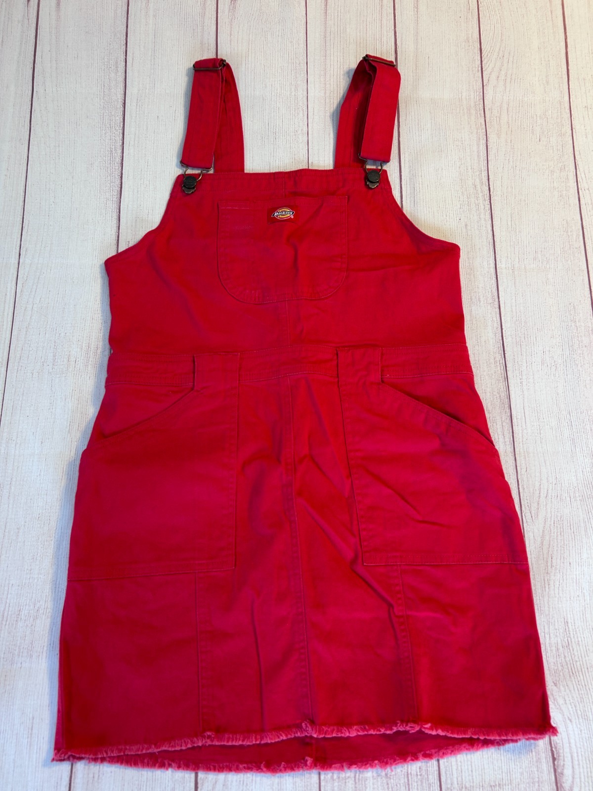 Dickies red overall mini dress skirtall junior’s size L cotton/spandex