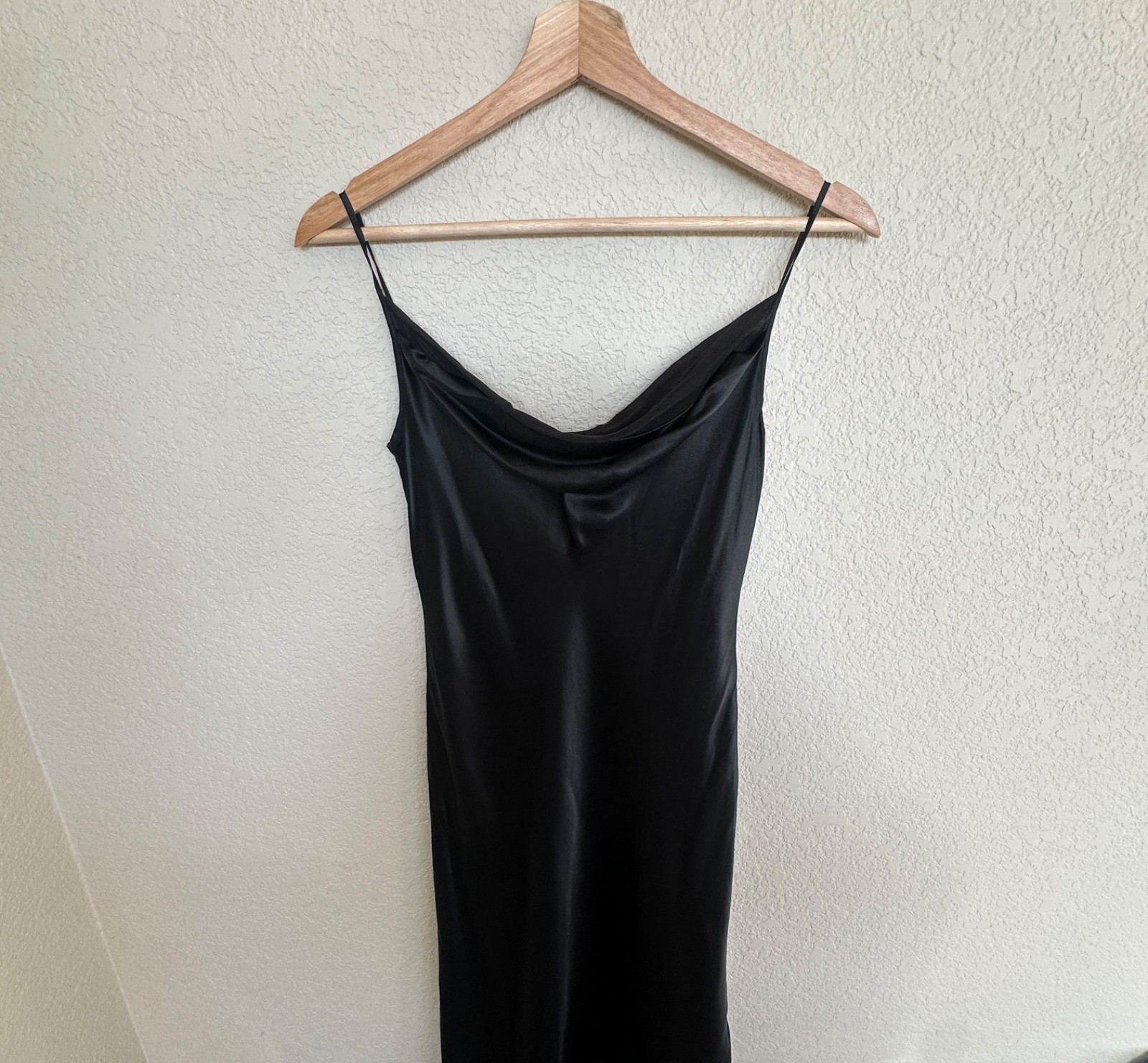 VTG Pearce Fionda 100% Silk Slip Dress 10 Petite Black Bias Cut Cowl 90’s Y2K