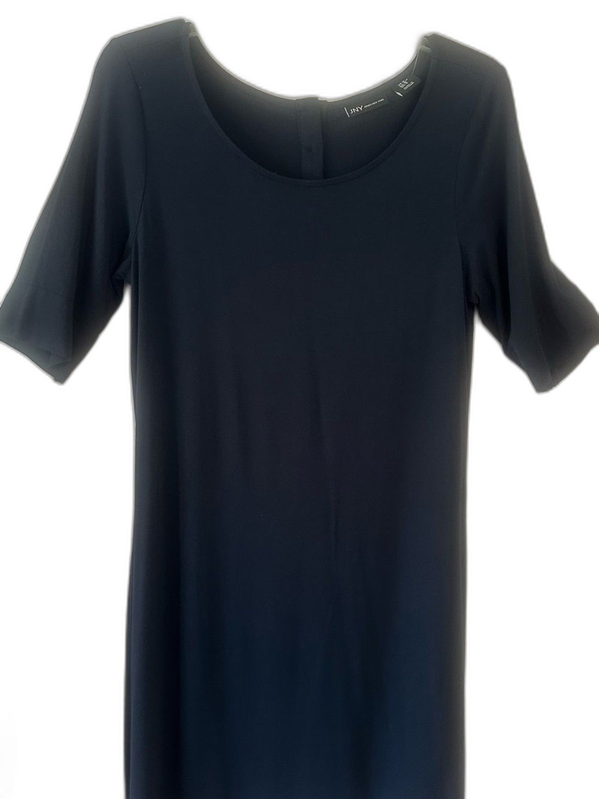 Jones New York JNY Navy Blue Jersey Knit Shift Dress Back Button Details NWT