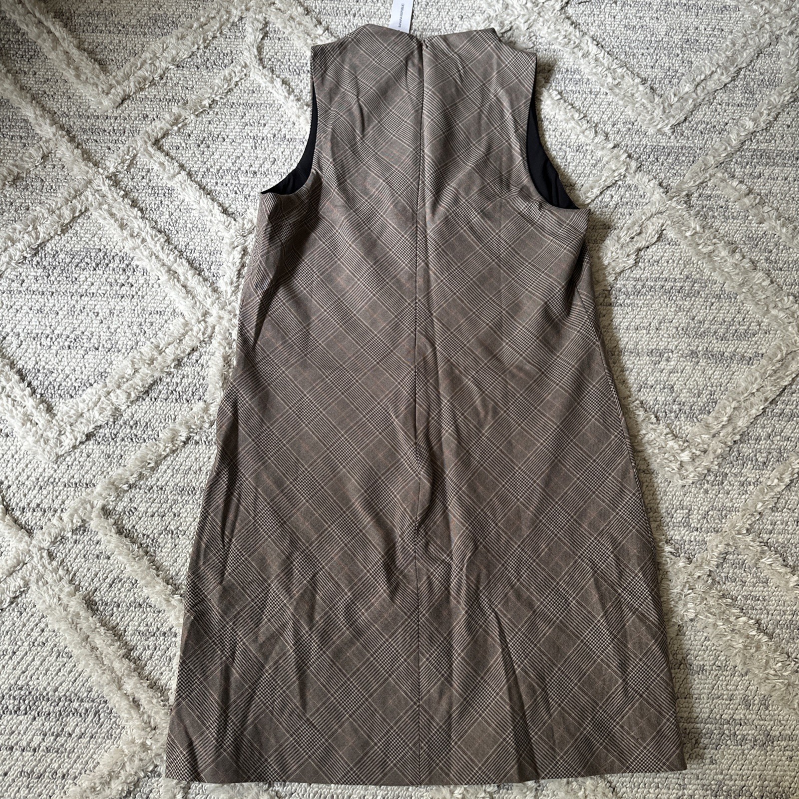 Banana Republic Sleeveless A Line Mock Neck Mini Dress Plaid Brown & Grey Size M