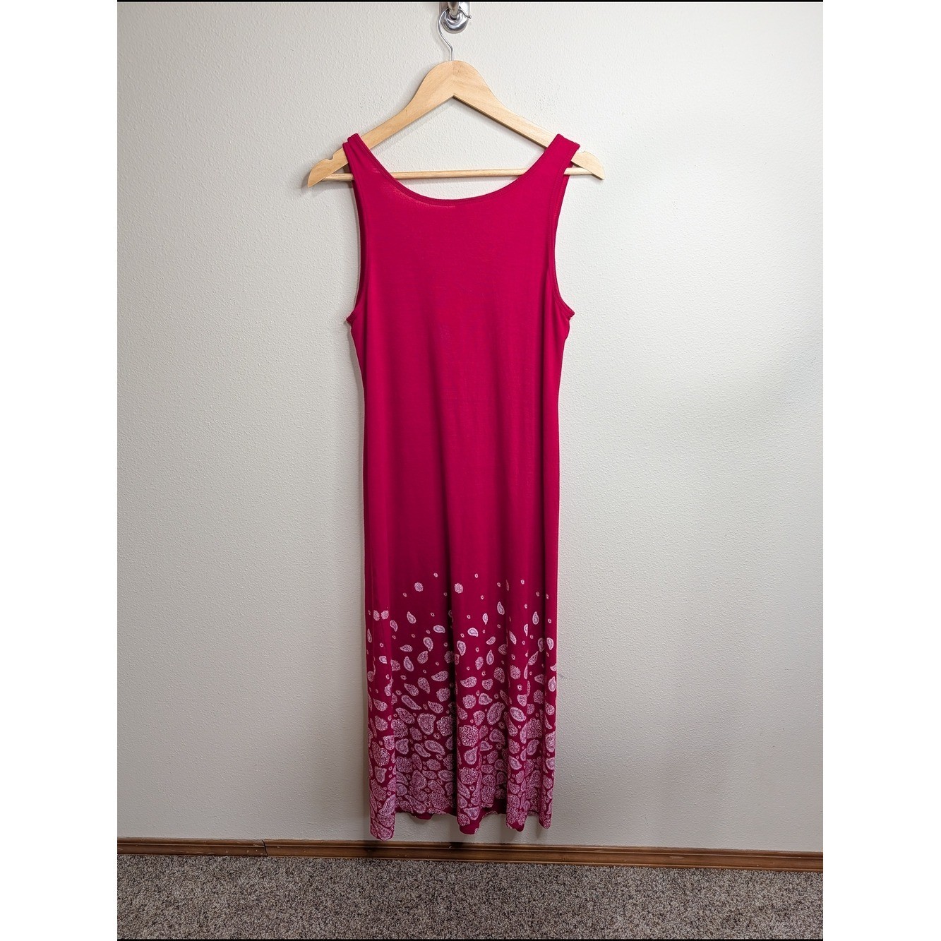 Great Northwest Indigo Paisley Border Tank Dress | Size XL | Raspberry Red