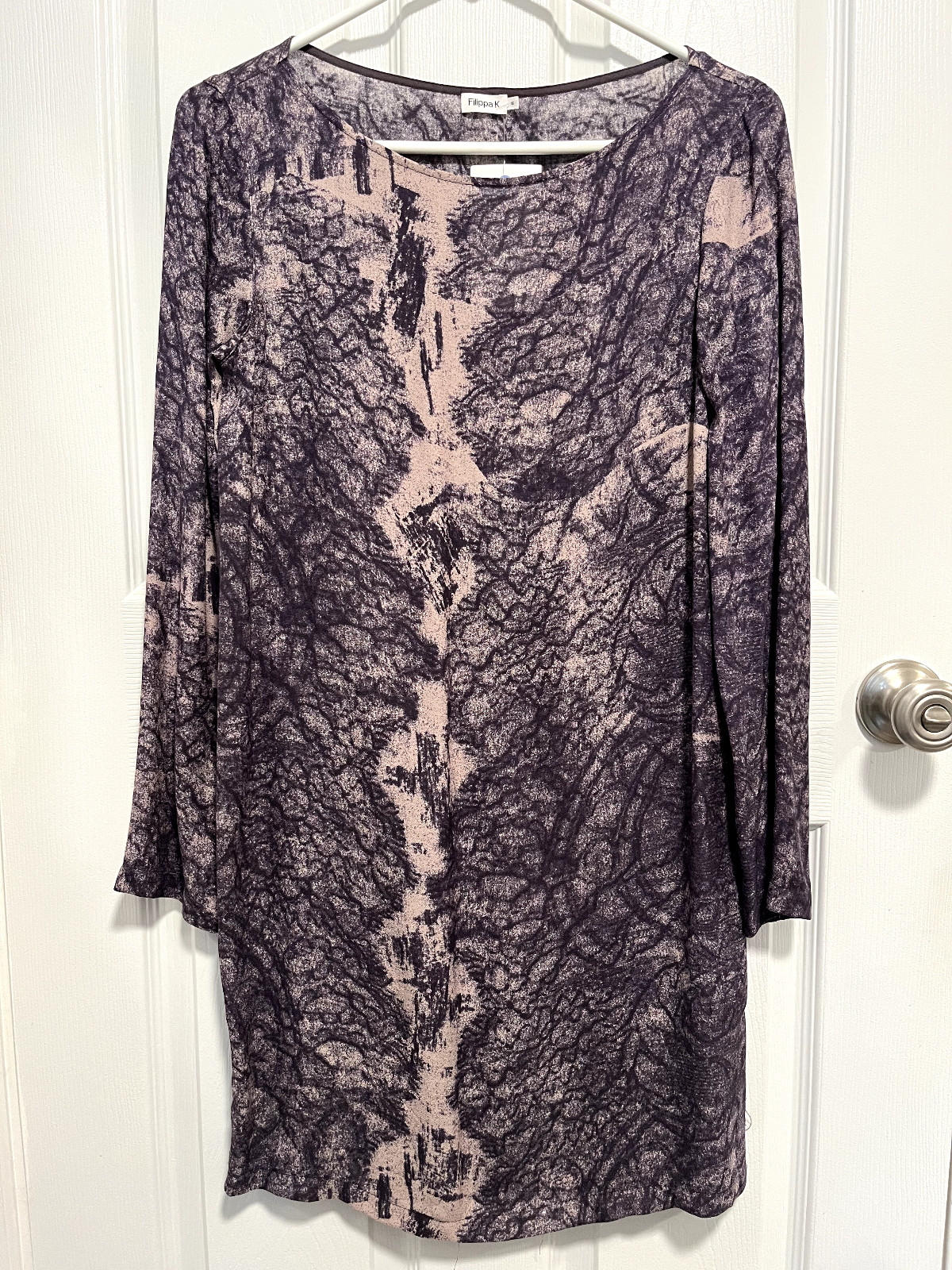 Filippa K Womens Silk Printed Purple Crew Neck Long Sleeve A-line Dress Size XS