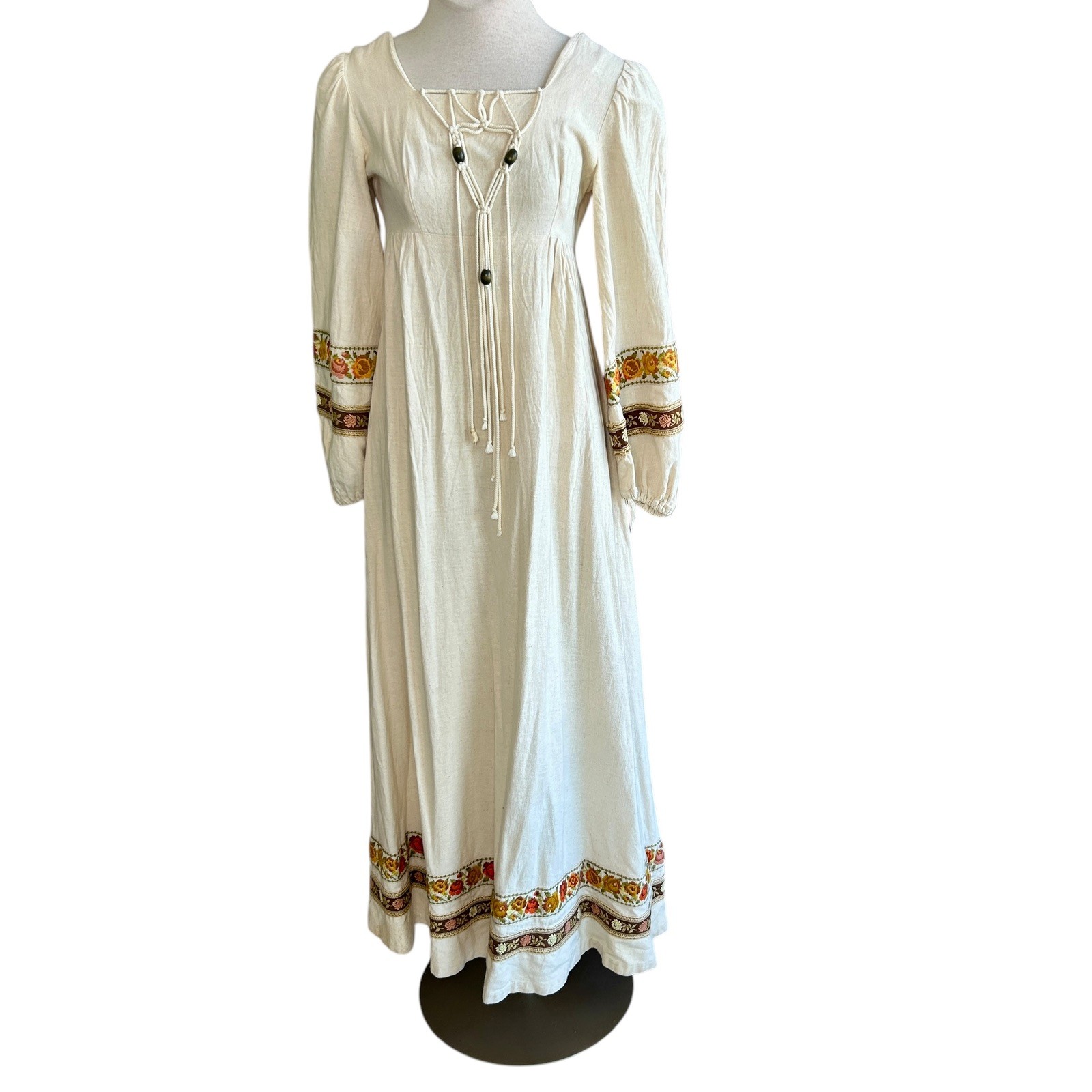 Gunne Sax by Jessica Dress Early 70s Vintage Prairie Macrame Empire Waist