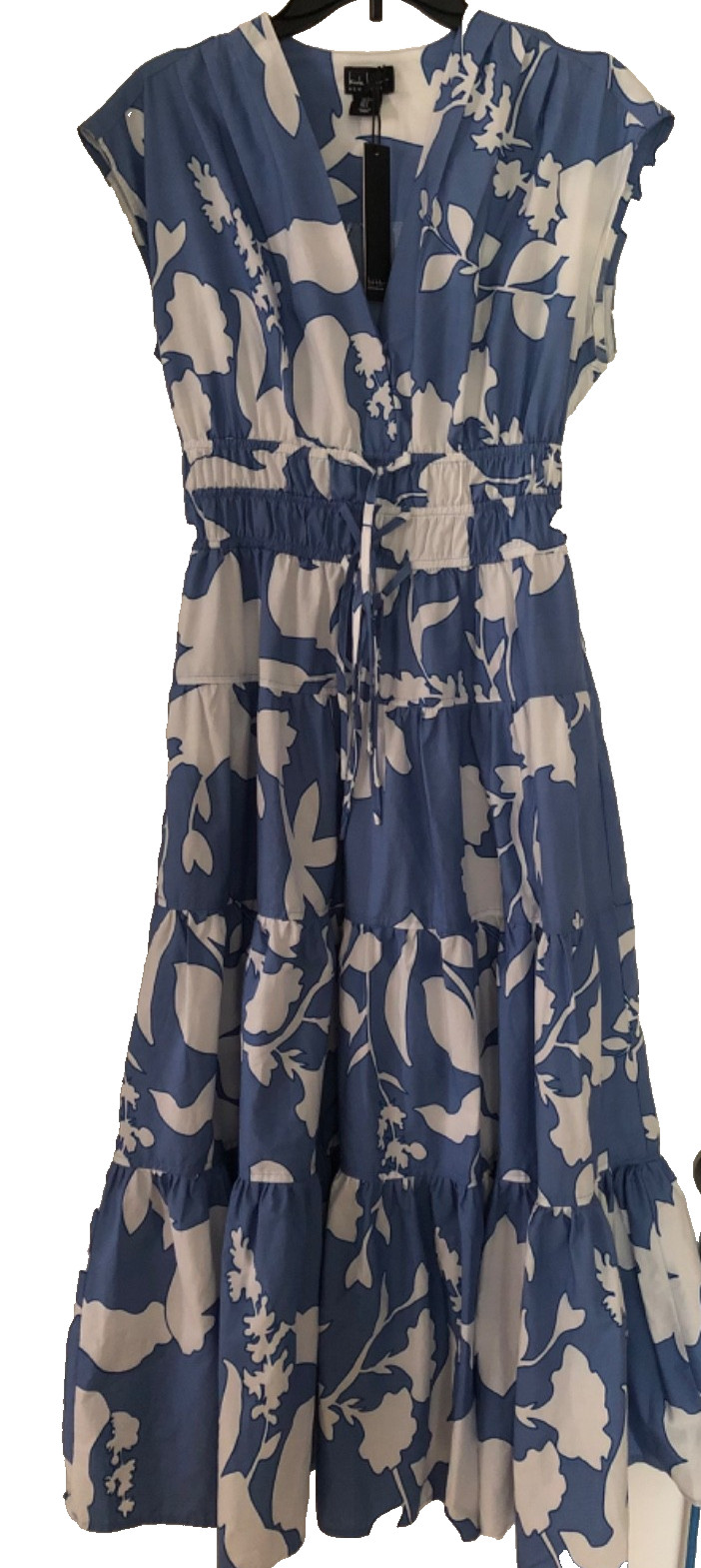Nicole Miller NEW Gorgeous Sundress in Blue and White w/ V-Neck Size Small