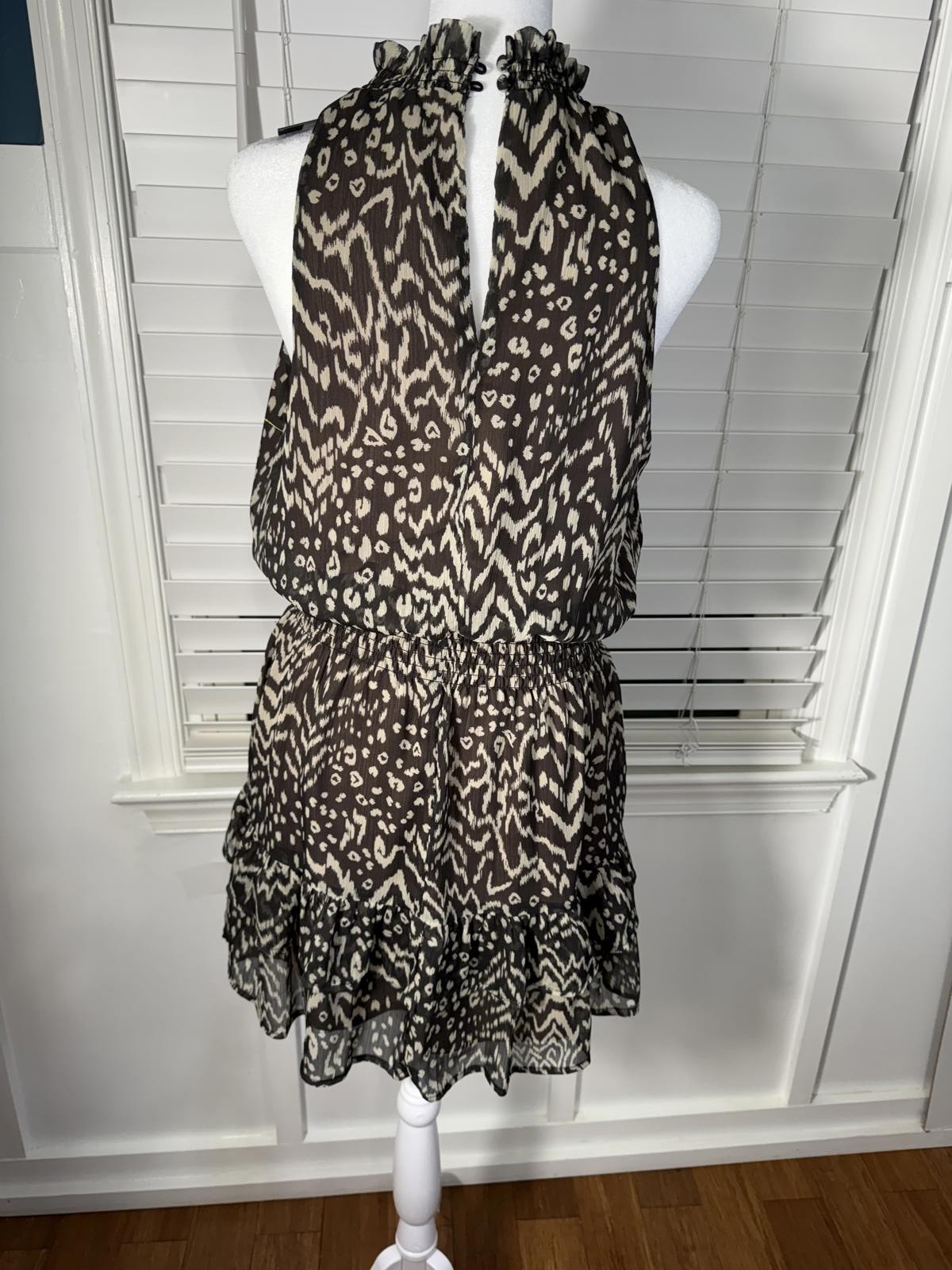 Dress Forum Brown and Beige Patterned Halter Dress Medium NWT
