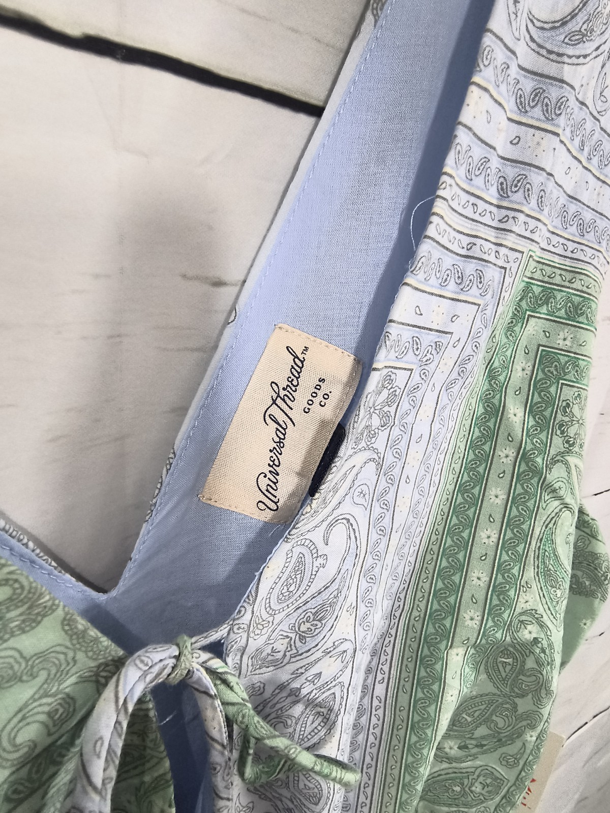 Universal Thread Tie-Front Maxi Dress Green Blue Paisley Sz M Vacation Resort
