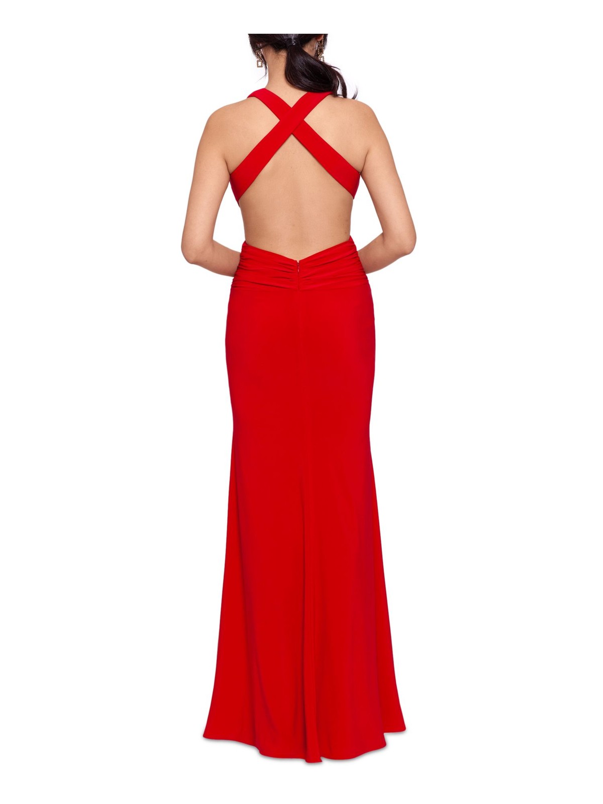 XSCAPE Womens Red Jersey Lined Cut-out Sides Cross-back Formal Dress 0