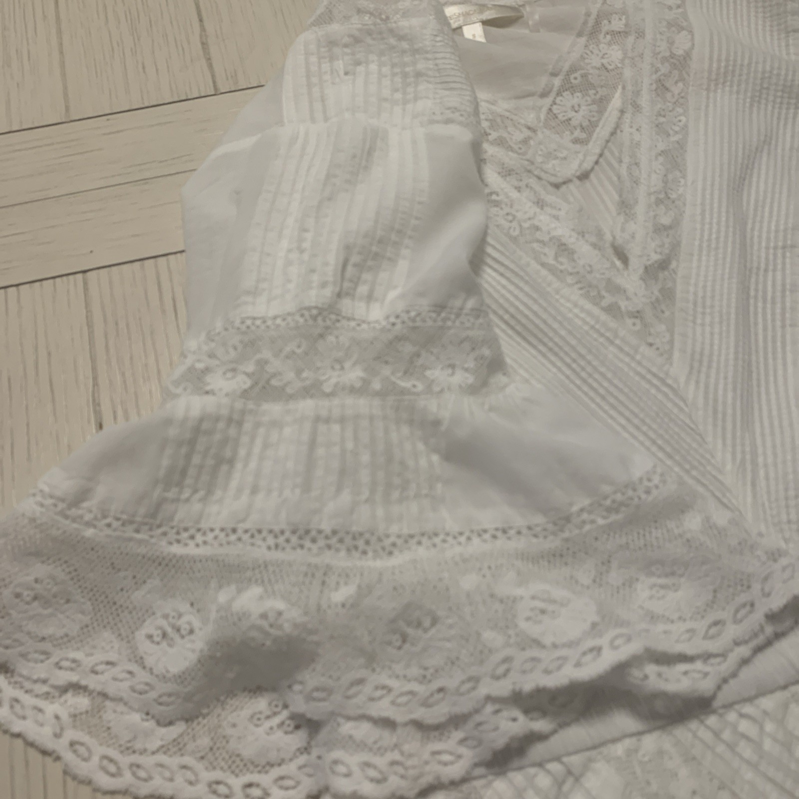LoveShackFancy White ‘Calamina’ Lace Fit+Flare Dress – V- Neck Size Small