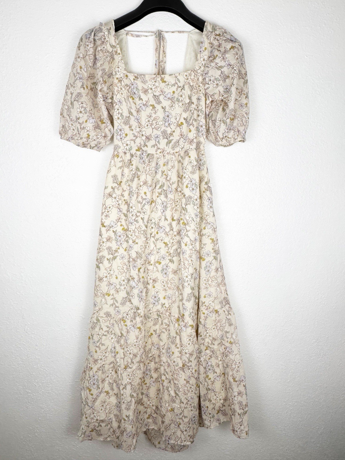Dress Forum Dress Womens Small Ivory Floral Bow Open Back Ruffle Long