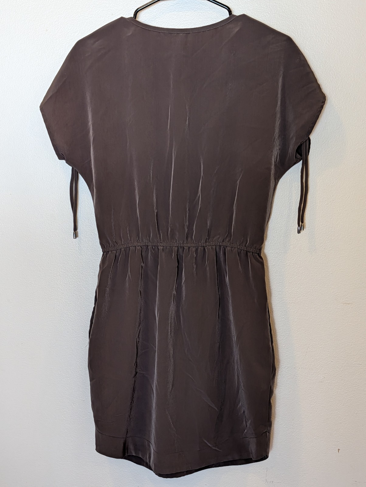 BCBGeneration Brown Solid Scoop Neck Elastic Waist Lace-Up Mini Dress S