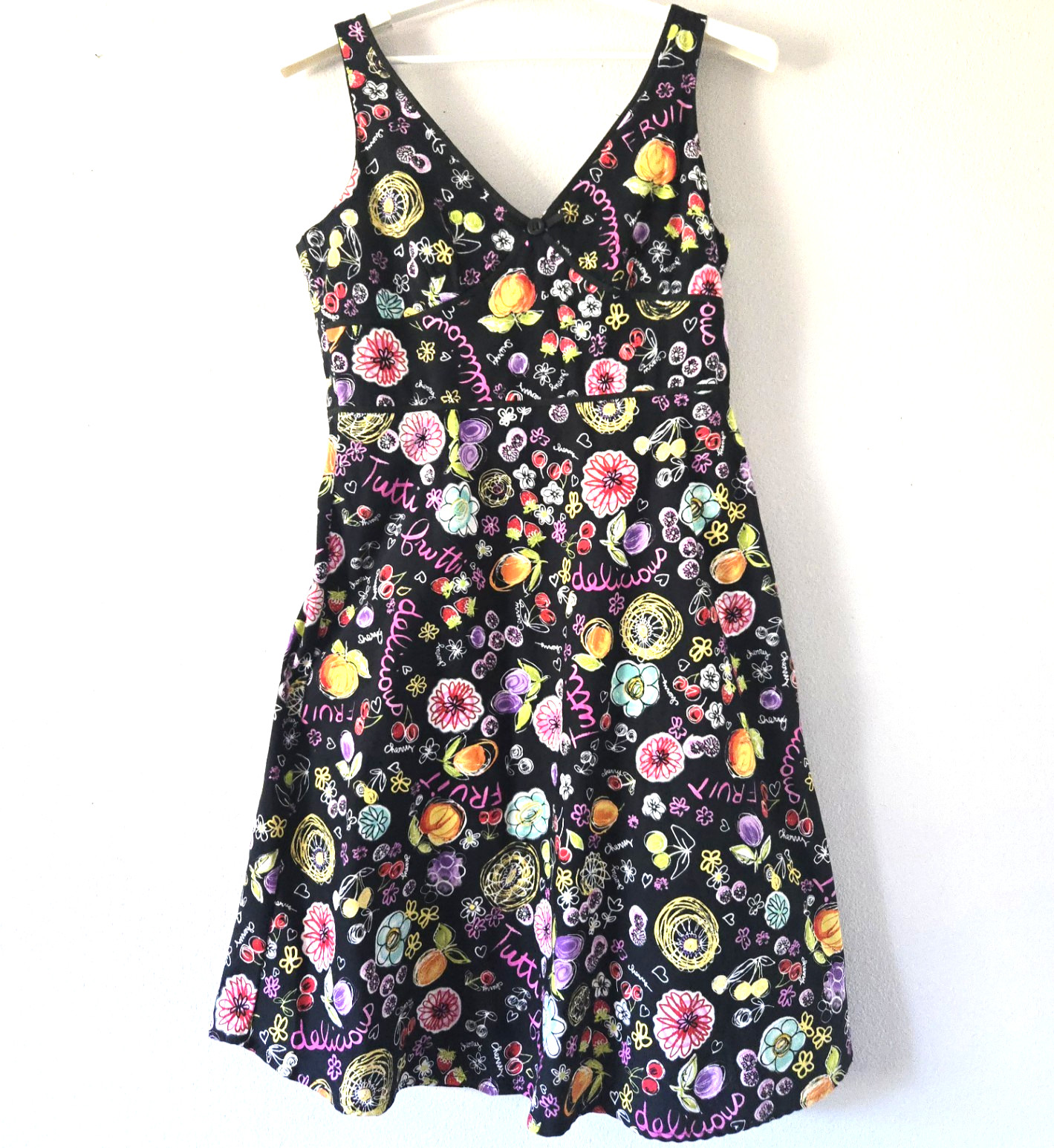 Karin Stevens Fruit Floral Print Dress Womens 16 Cotton Fit Flare Adjust. Straps