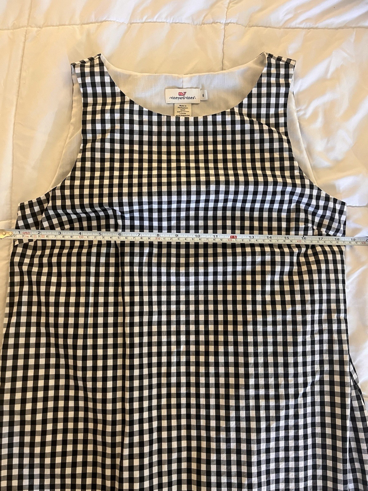 Vineyard Vines Black White Gingham A-Line Dress 6 Lined Pockets Zip Front