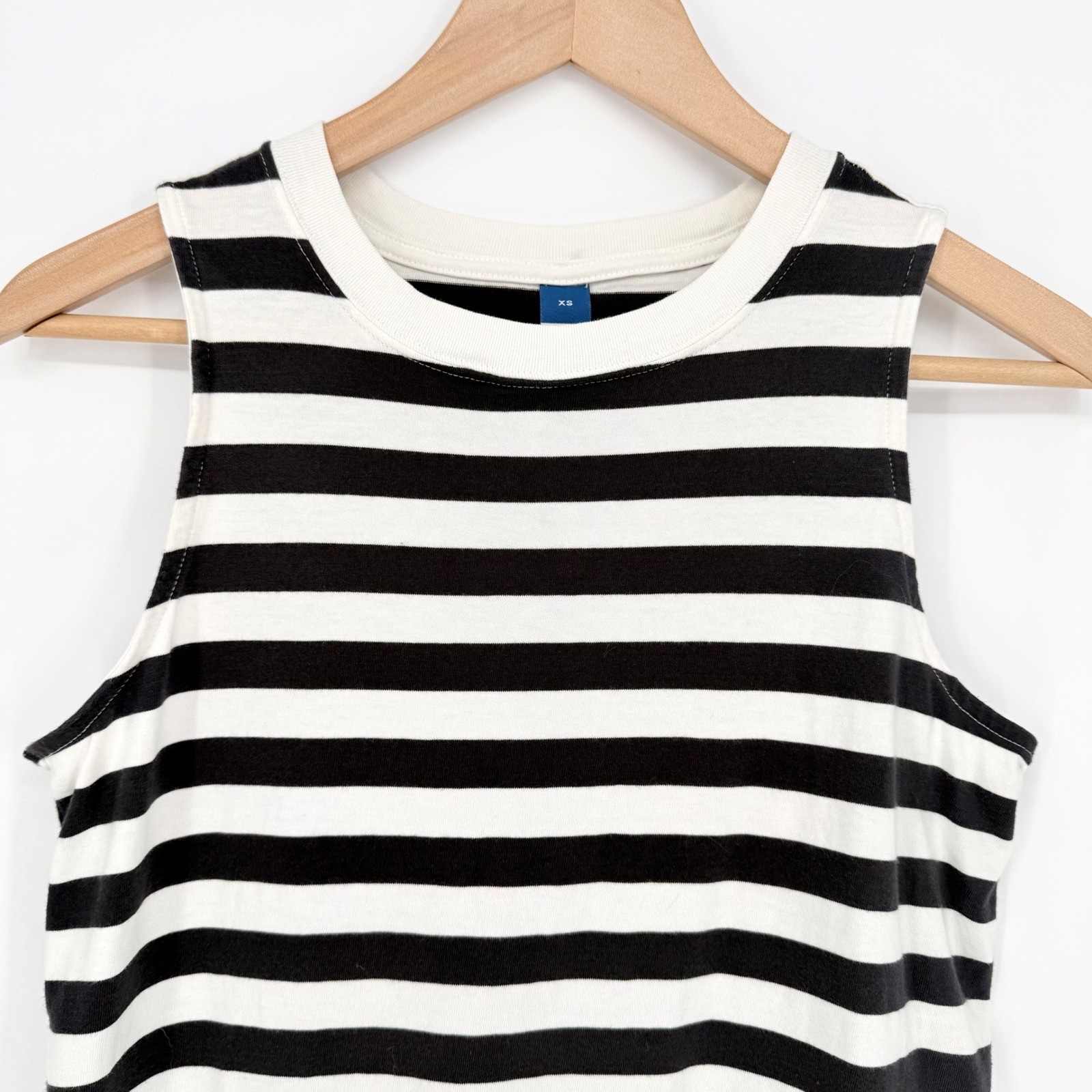 Nautical Black White Striped Sleeveless Cotton Shift TShirt Mini Dress XS Preppy