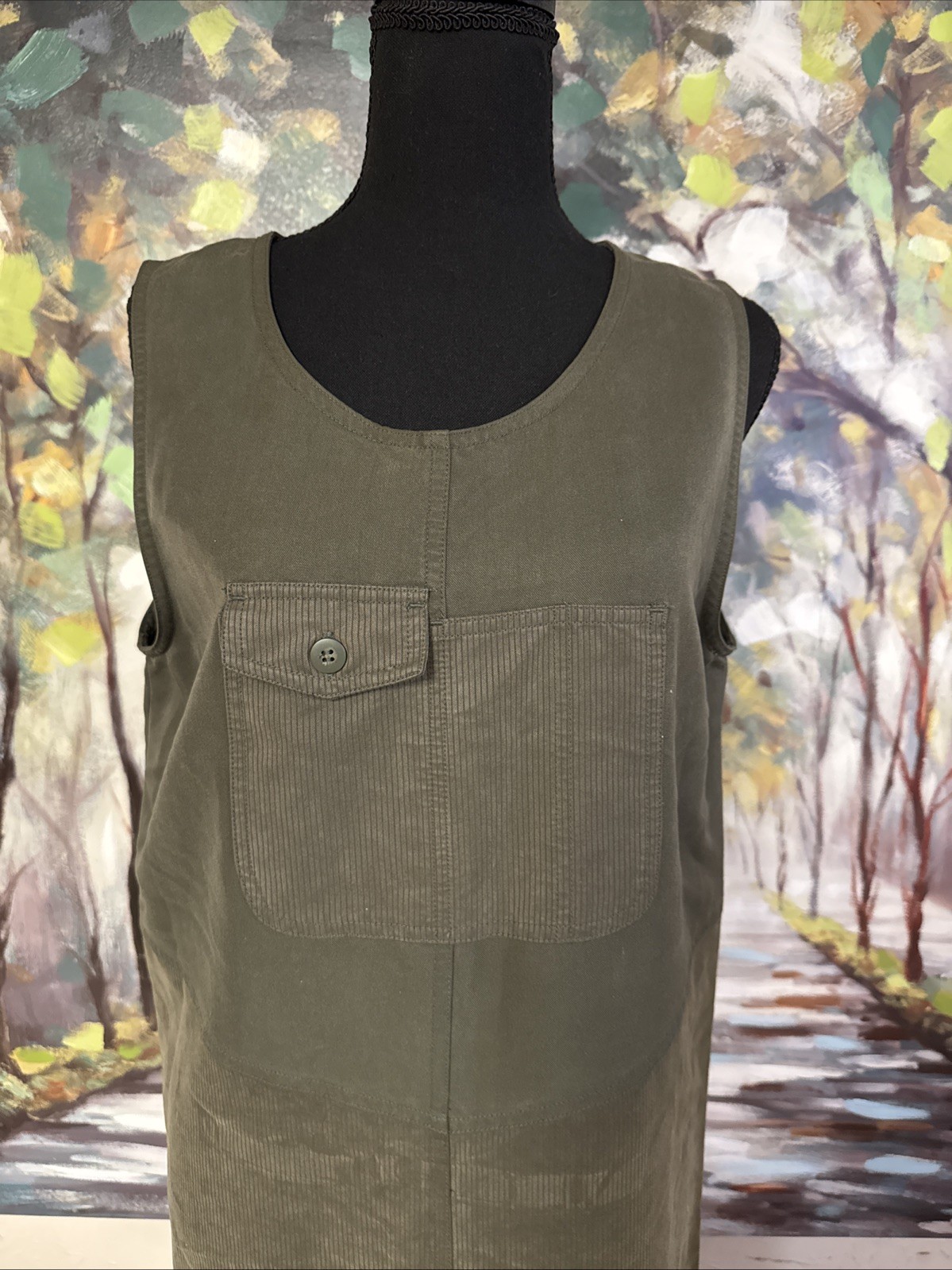Cottagecore HSZ Studio Womens Small Jumper Dress Olive Brown Corduroy Sleeveless