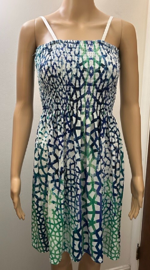 SHORELINE NWT OS Sundress Elastic Tube Top Adjustable Straps White/Blue/Green