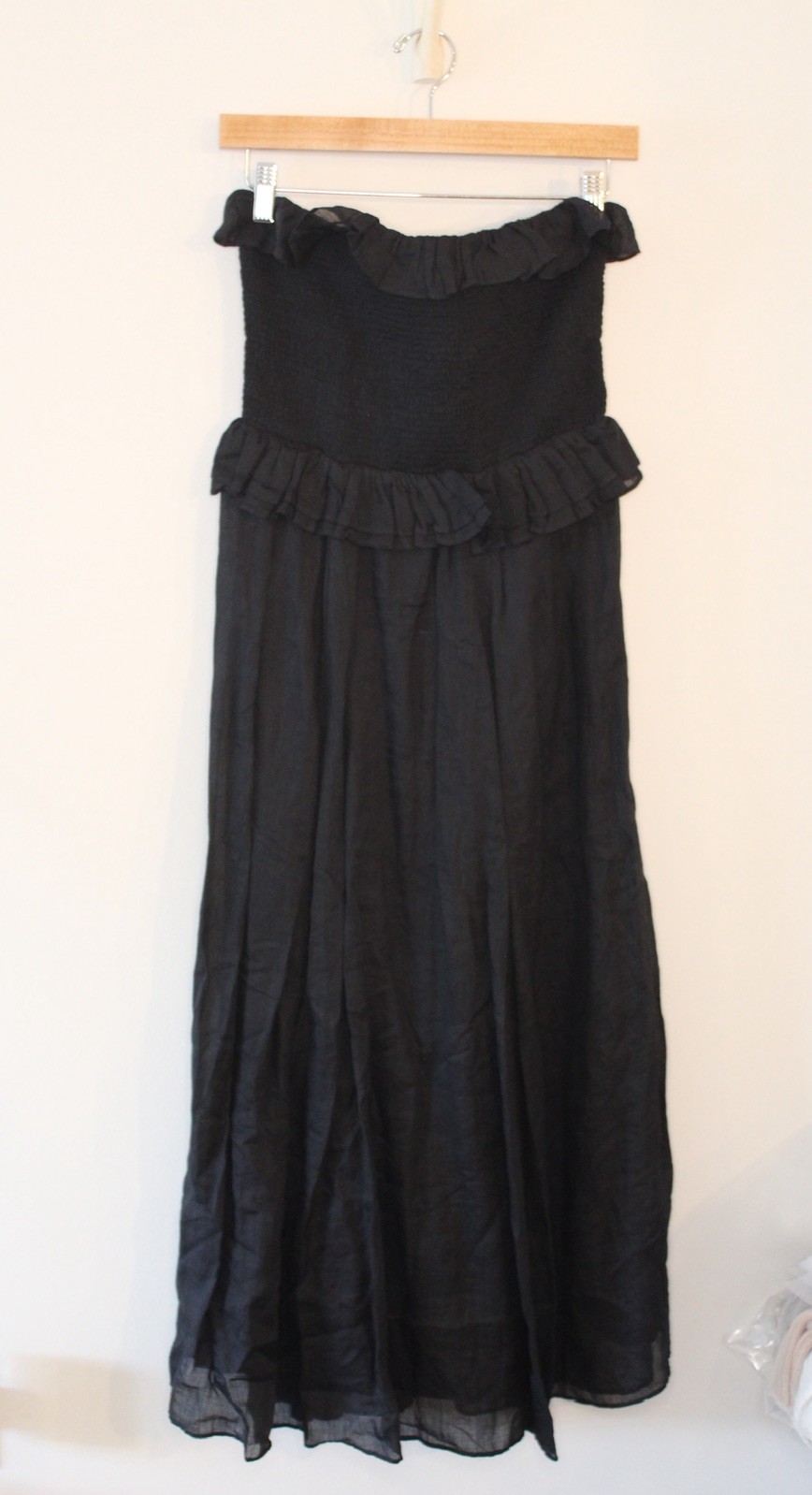 J.CREW Black Smocked Ramie Strapless Maxi Dress Women’s size Small