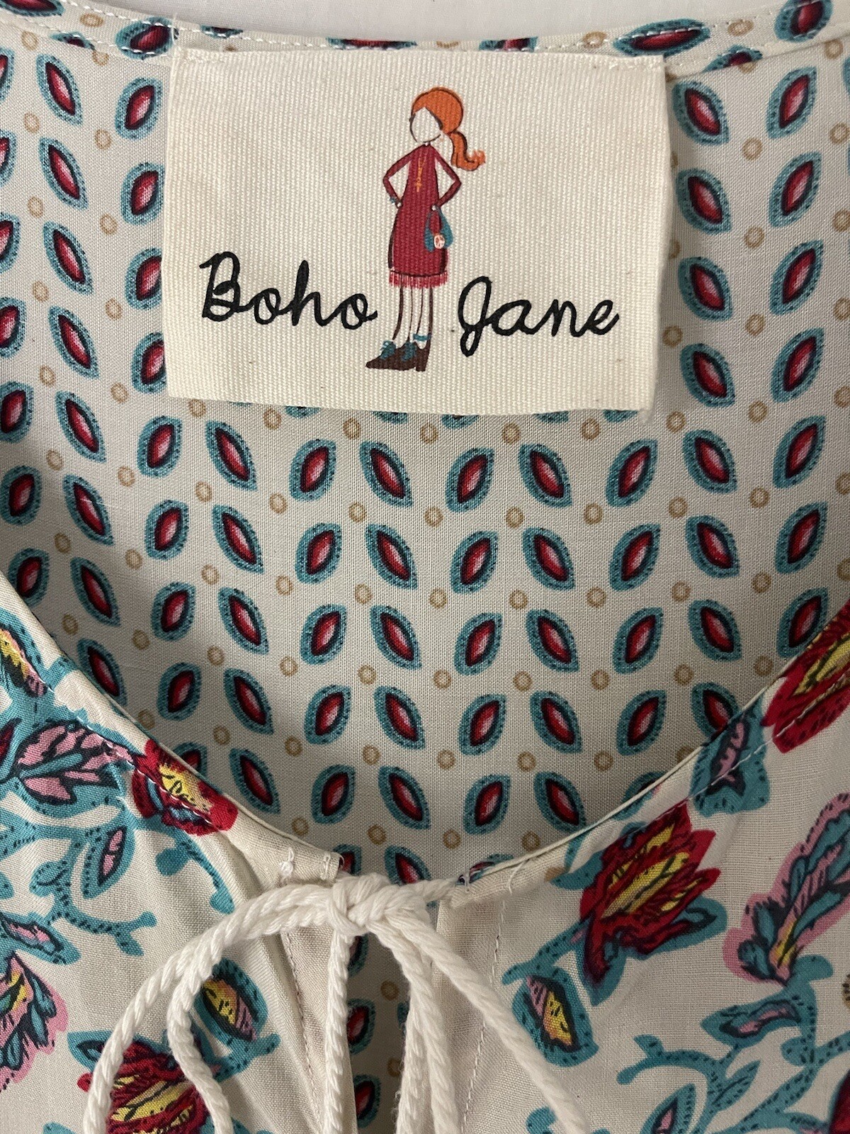 Boho Jane Dress Women S V Neck Tassel Cottagecore Peasant Floral Long Sleeves