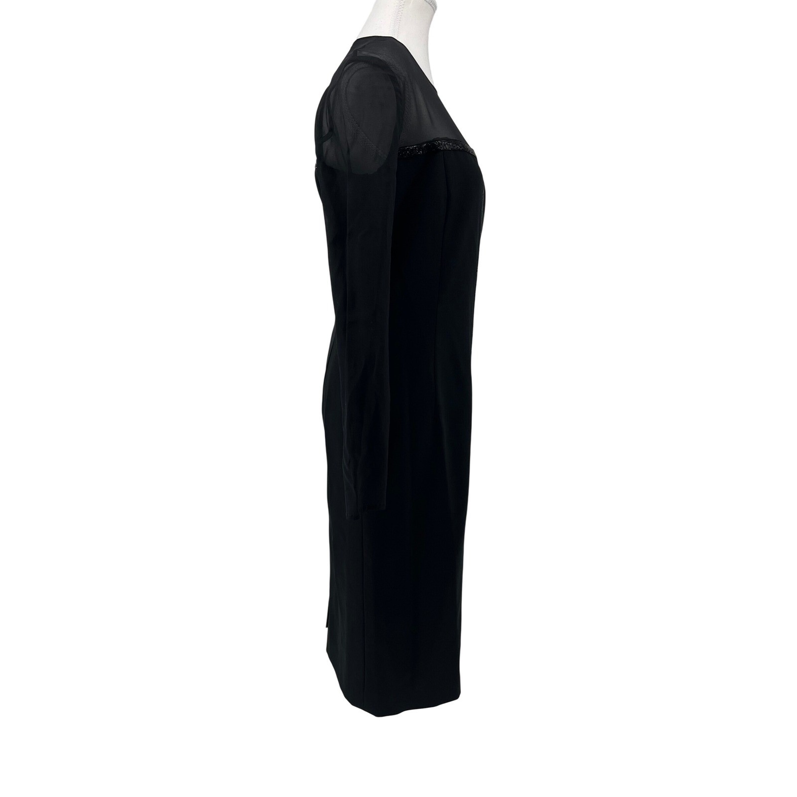 Escada Dhrti Black Beaded Sheer Mesh Illusion Midi Dress Silk S 36 NEW $1595