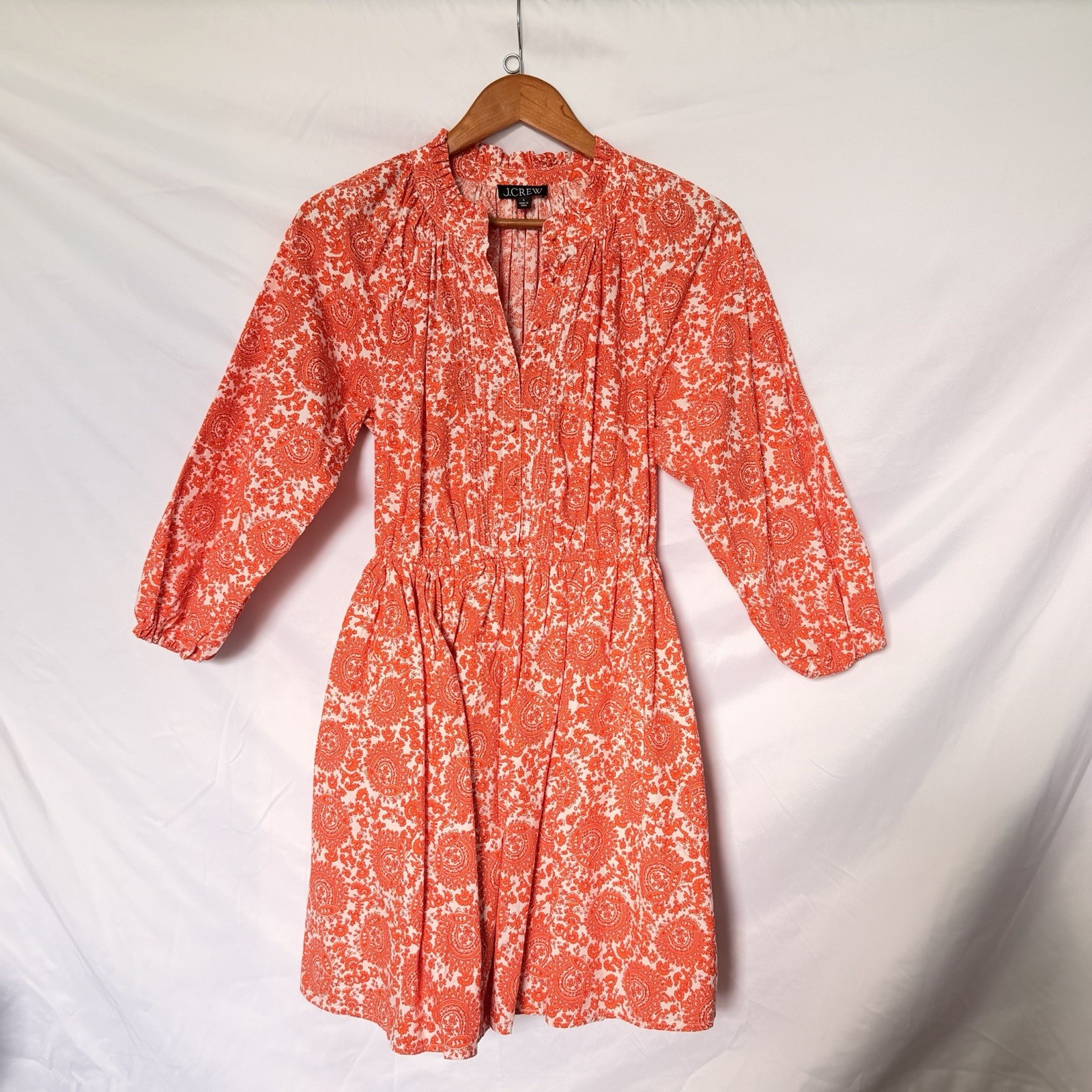 New J Crew Floral Poplin Ruffle Collar 100% Cotton Small Mini Dress Orange White