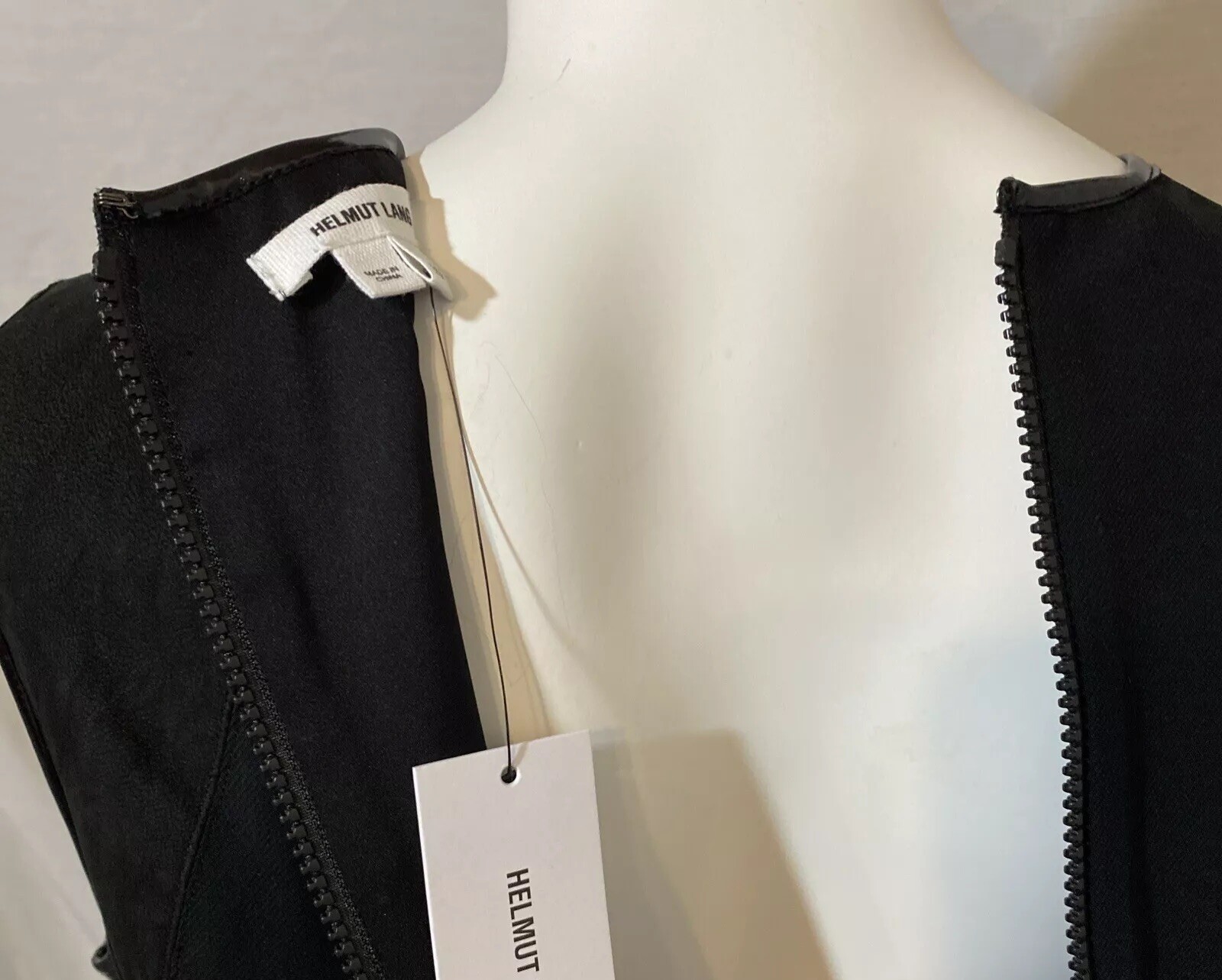 Helmut Lang Black Leather Panel Sleeveless Asymmetric Hem Sheath Dress Size 10