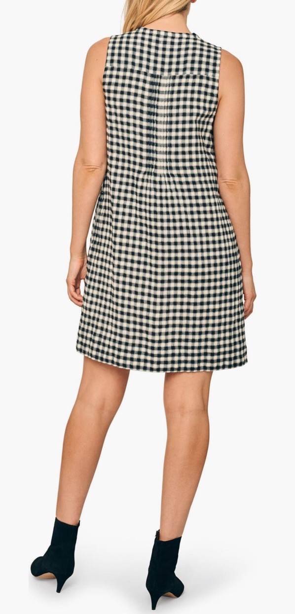 Faherty Isha Gingham Check Pleated Tank Mini Shift Dress Size Large Black/Cream