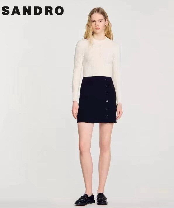 Womens Sandro Black and white knitted short Long Sleeve Dress