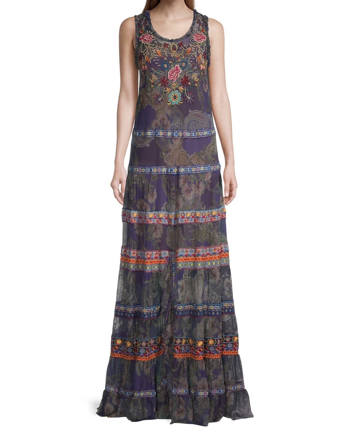Johnny Was Embroidered Mesh Maxi Dress NWT$795 XL
