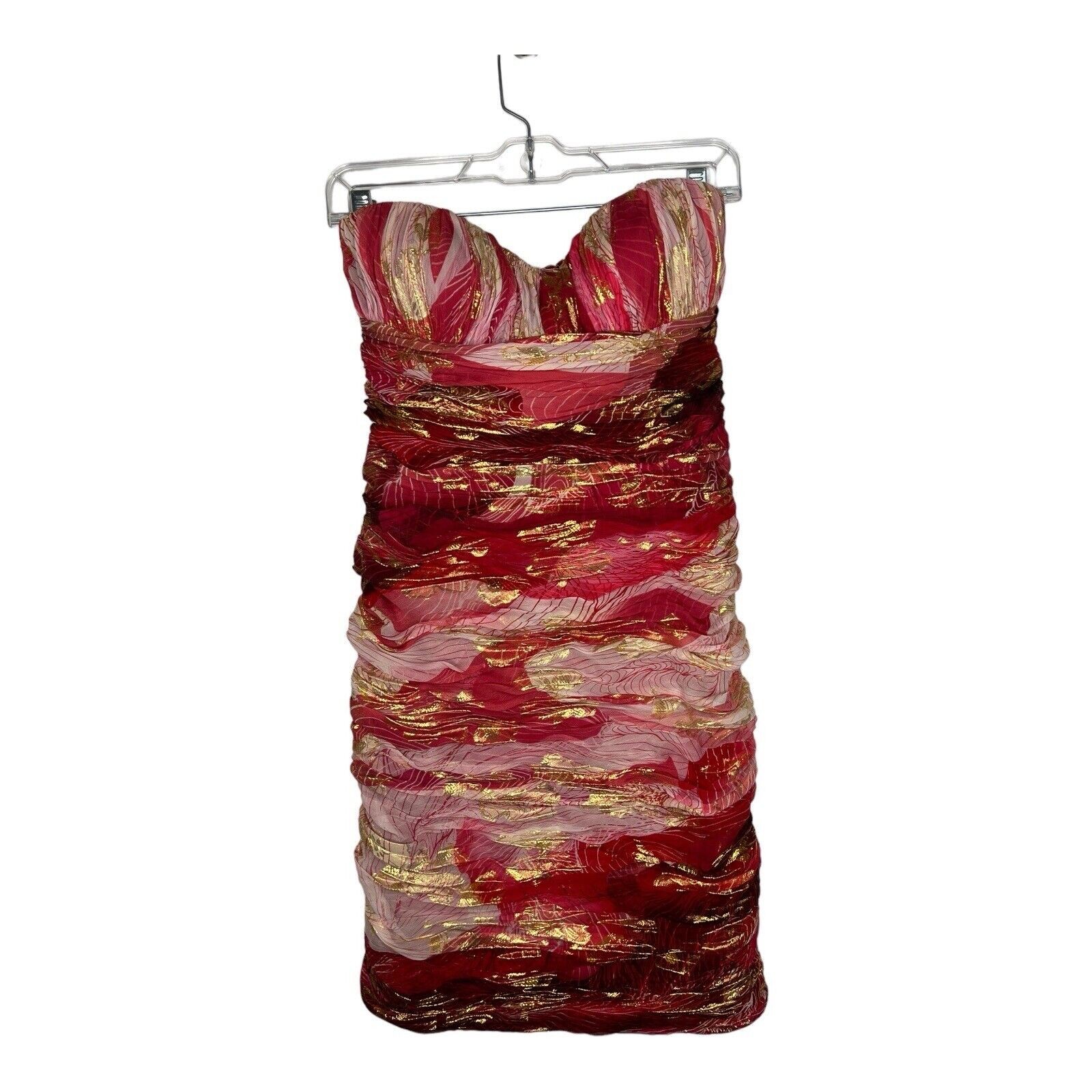 Aiden Maddox Dress Women’s 6 ReS Pink Gold Silk Ruched Metallic Wedding Guest