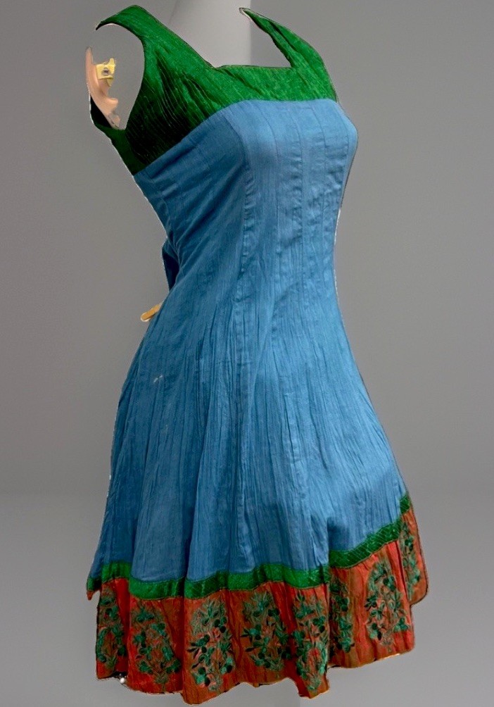 Timannya Purvi Alimchandani Silk A-Line Dress Coral Teal Boho Embroidered India