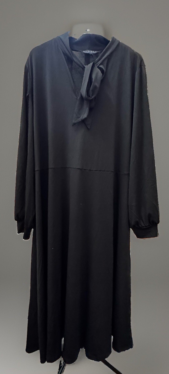 NWT Eloquii Black Size 20 Maxi Dress Tie Neck Bow Balloon Open Sleeve Polyester