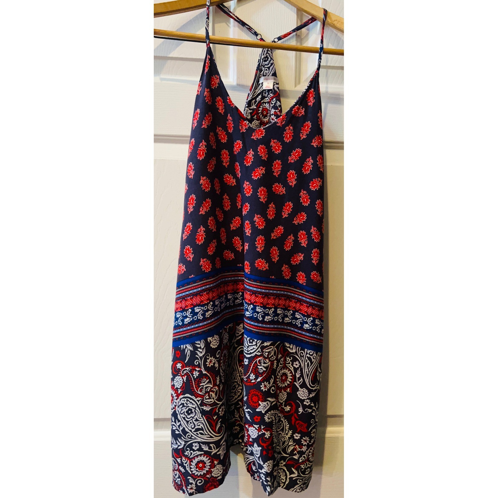 Xhilaration Womens Red White Blue Floral Paisley Racerback Mini Dress Small