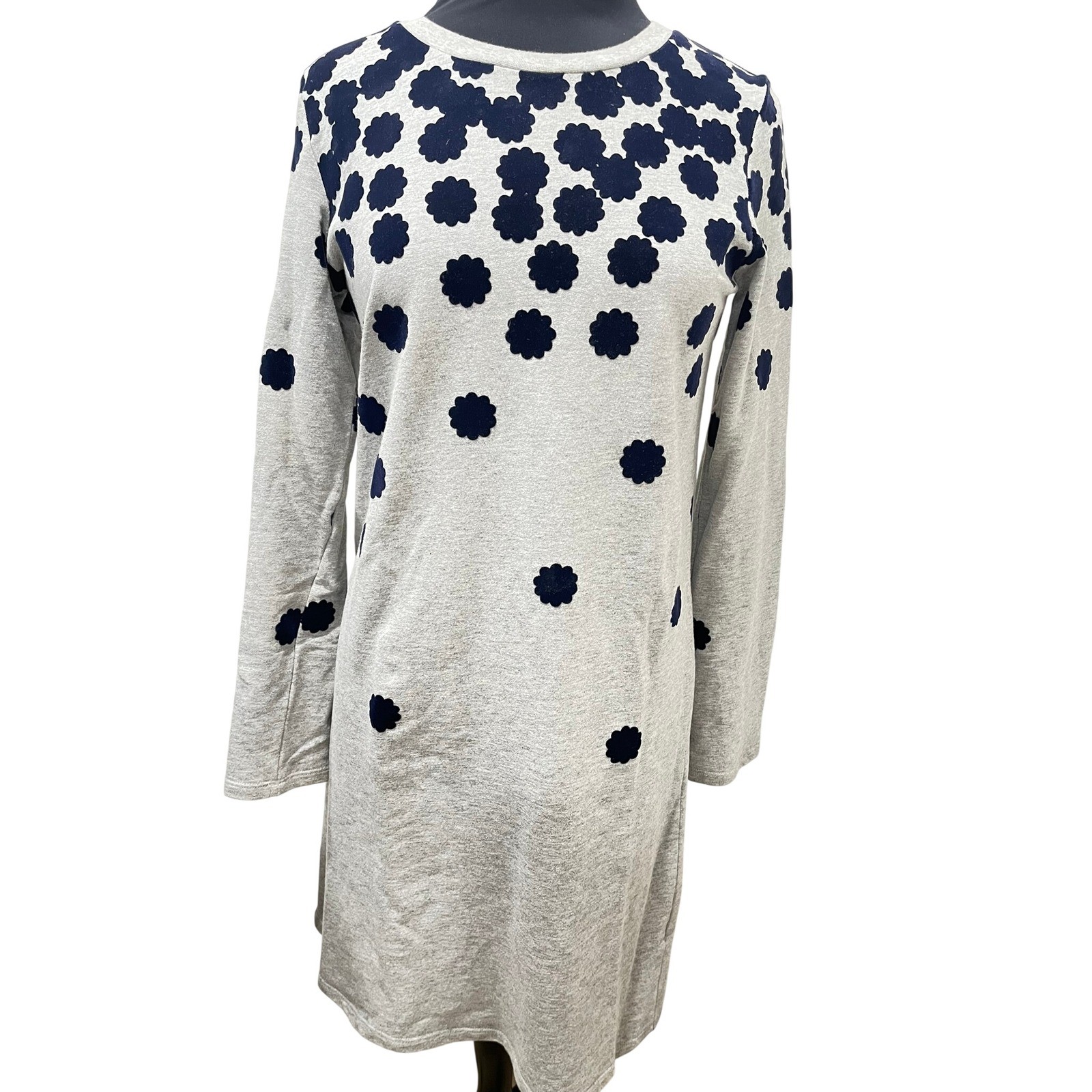 Boden Women Gray Navy Blue Flocked Floral Sweatshirt Dress Long Sleeve Size 4R