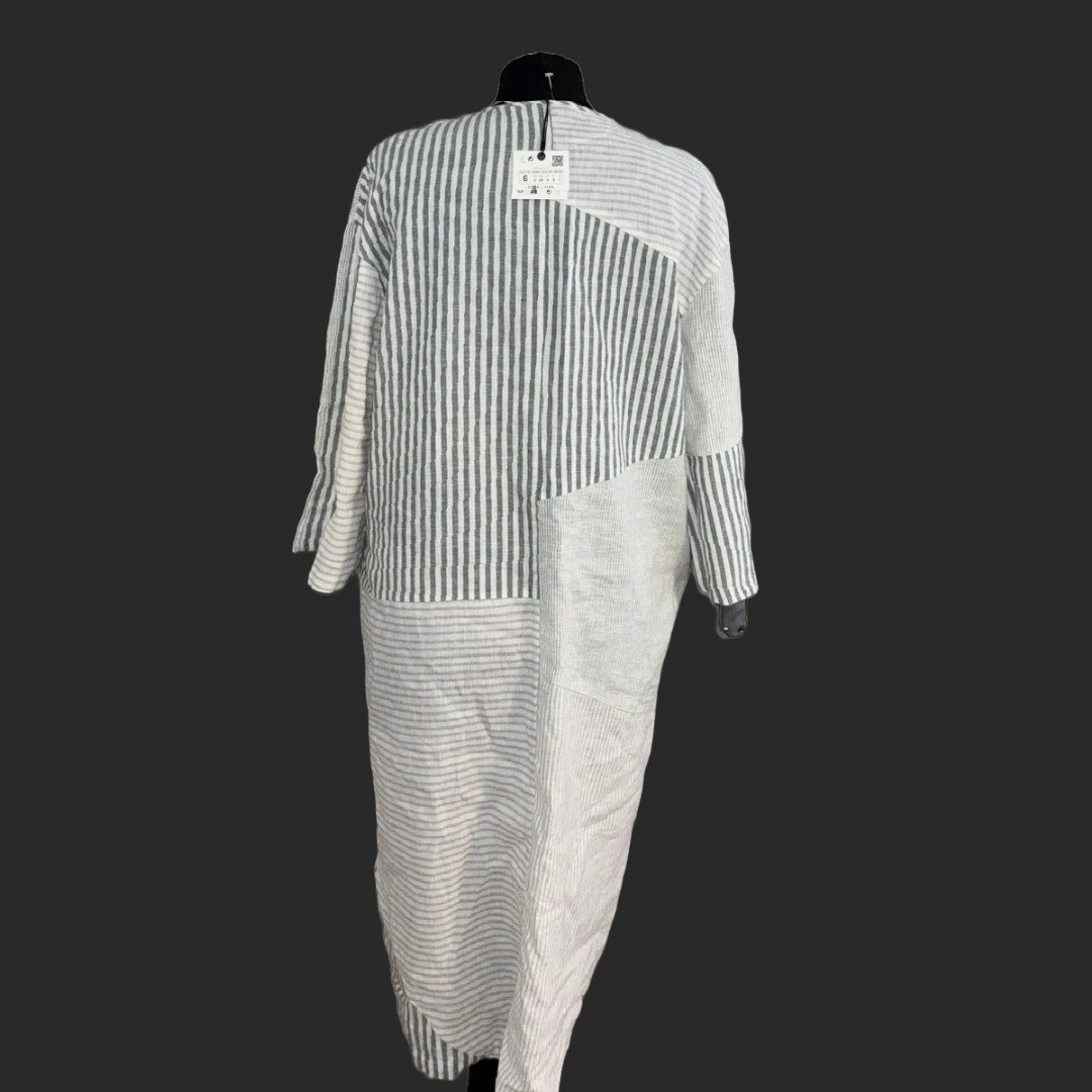 NWT ZARA Linen & Cotton Blend Patchwork Kaftan Dress Ecru 4786/123 Size L