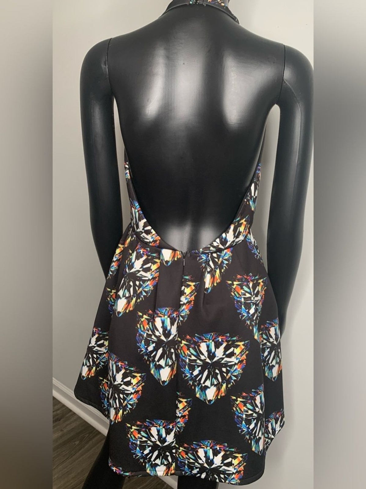 DO+BE Black Strapless Fit-and-Flare Dress with Multicolor Gem Print